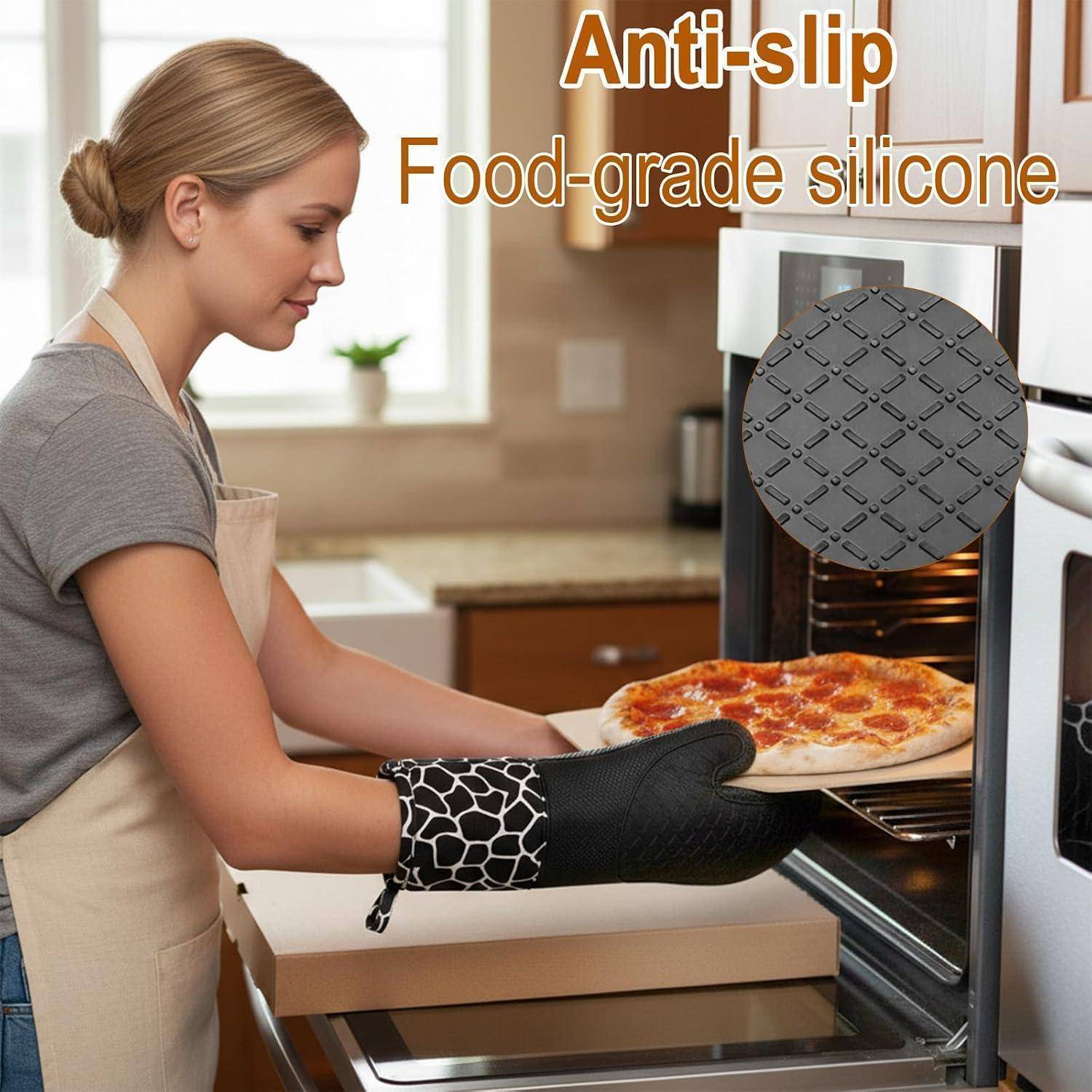 Ofenhandschuhe Silikon 300°C Hitzebeständig mit 2 Topflappen