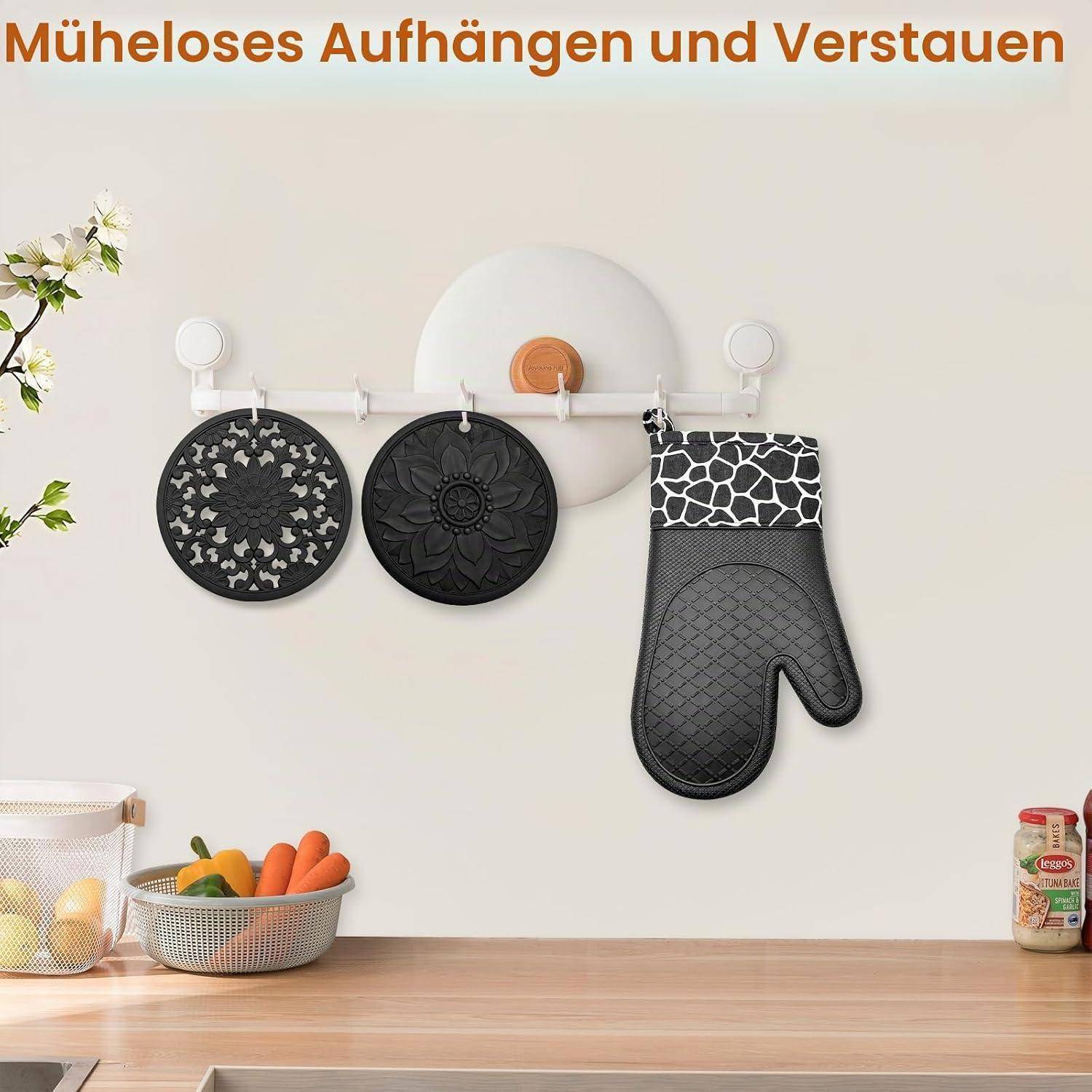 Ofenhandschuhe Silikon 300°C Hitzebeständig mit 2 Topflappen
