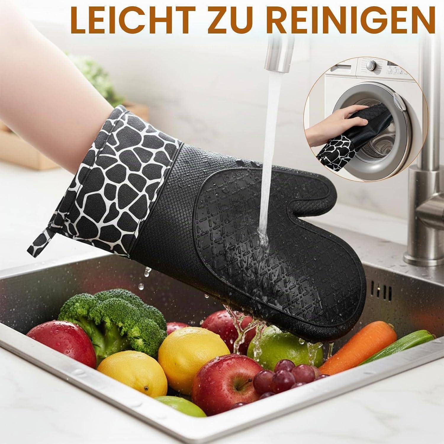 Ofenhandschuhe Silikon 300°C Hitzebeständig mit 2 Topflappen