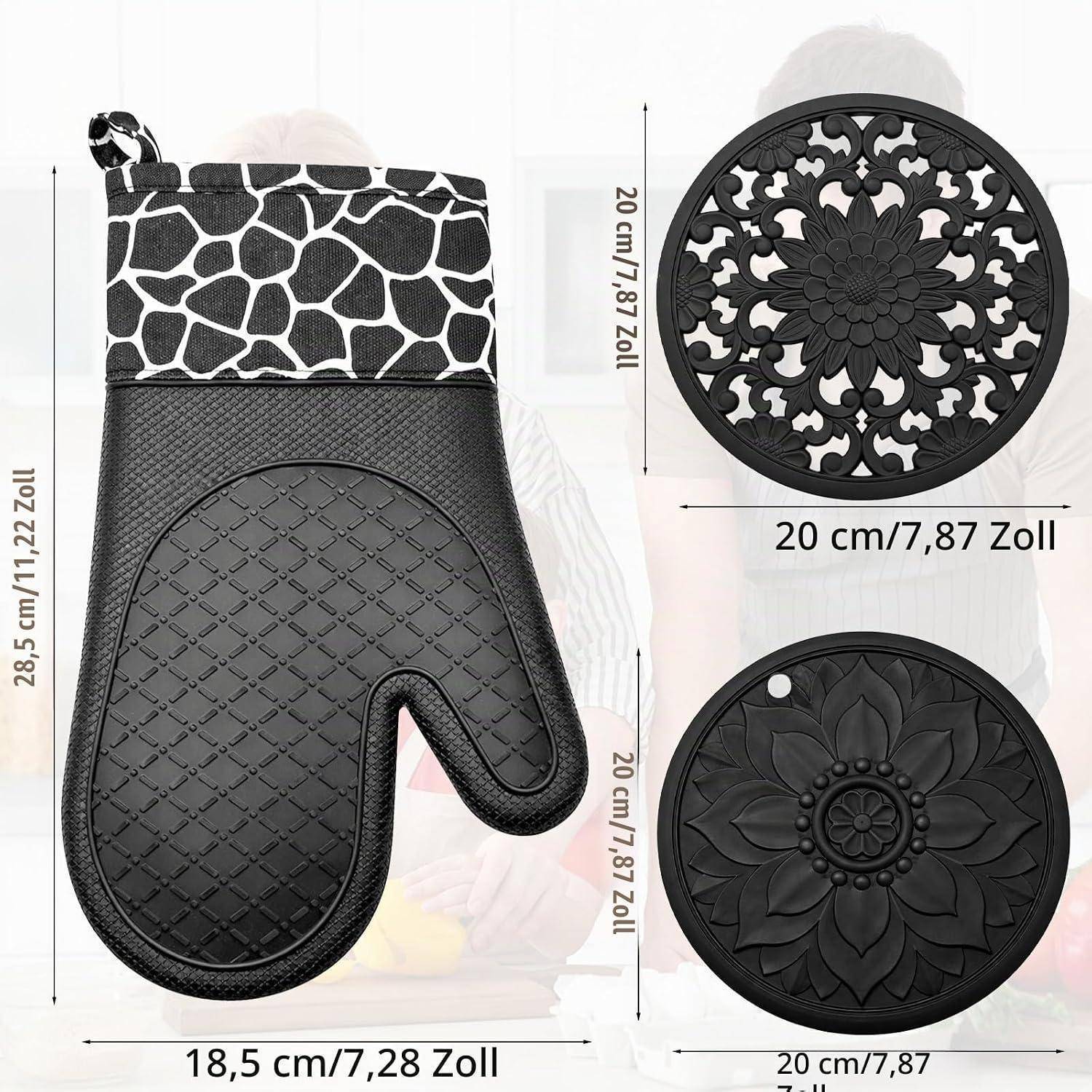 Ofenhandschuhe Silikon 300°C Hitzebeständig mit 2 Topflappen