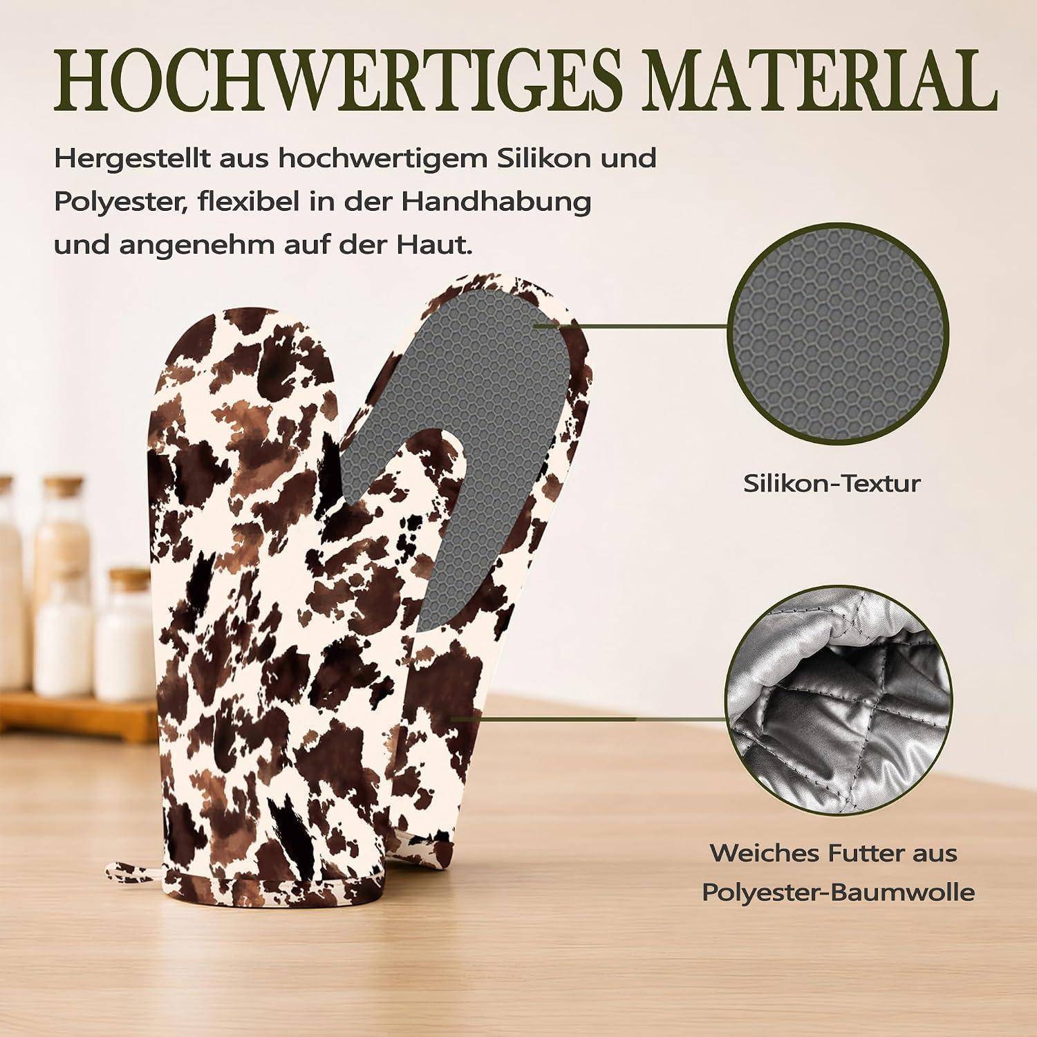 Ofenhandschuh-Set 4-teilig Kuhmuster Silikon rutschfest hitzebeständig