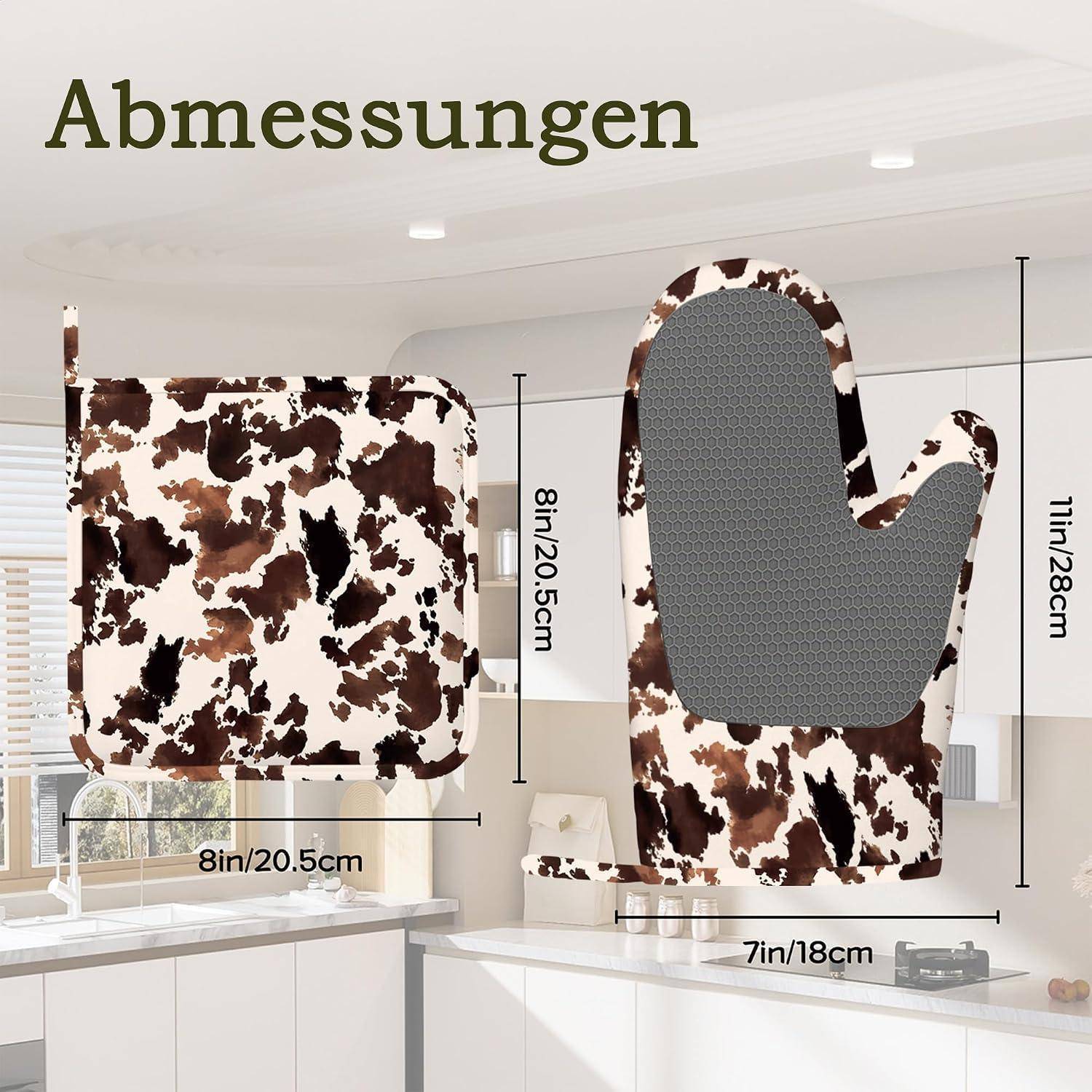 Ofenhandschuh-Set 4-teilig Kuhmuster Silikon rutschfest hitzebeständig