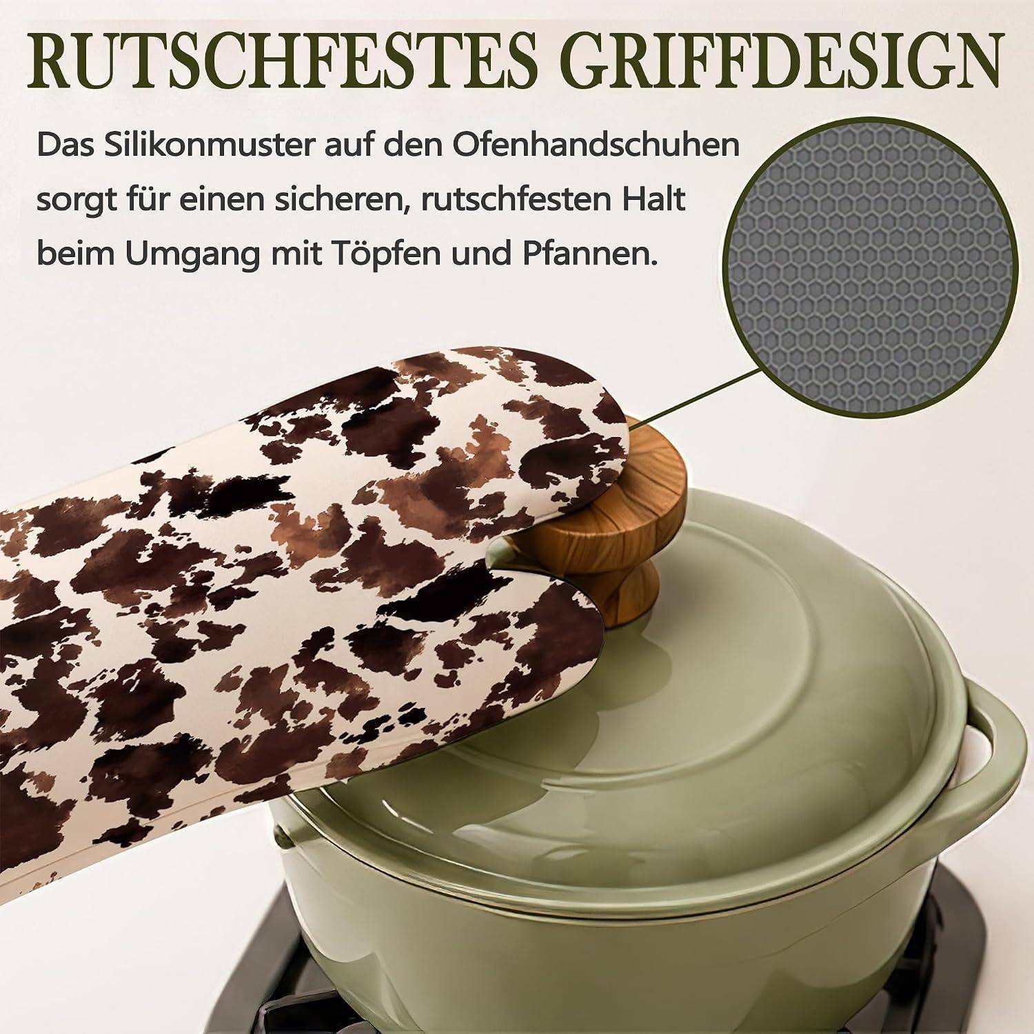 Ofenhandschuh-Set 4-teilig Kuhmuster Silikon rutschfest hitzebeständig