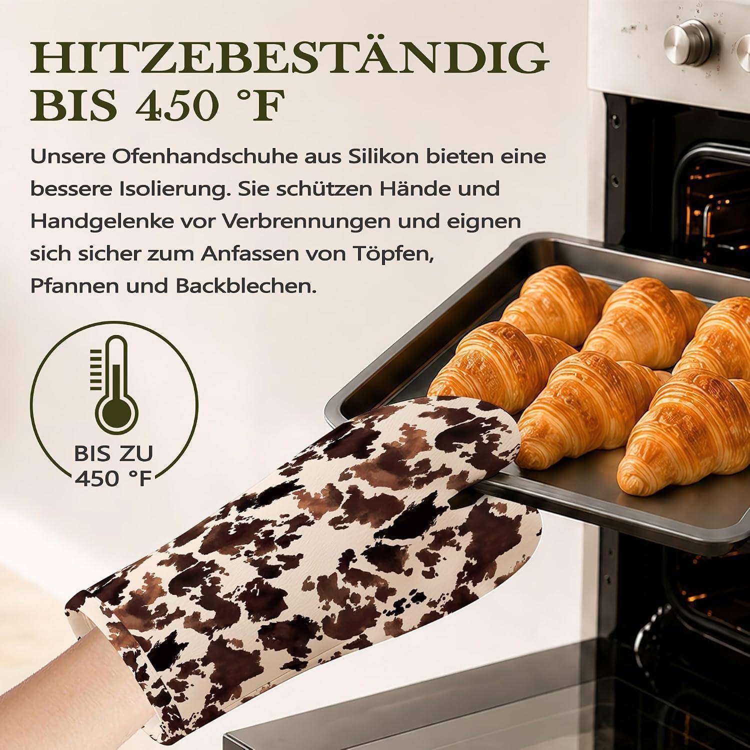 Ofenhandschuh-Set 4-teilig Kuhmuster Silikon rutschfest hitzebeständig