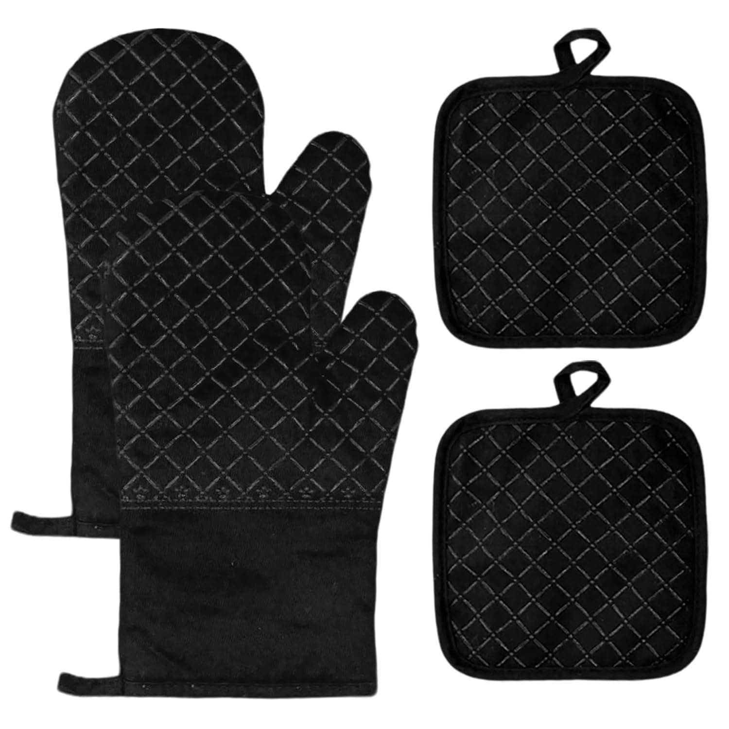 Ofenhandschuhe & Topflappen Set, Hitzebeständig bis 250°C, Silikon, Schwarz