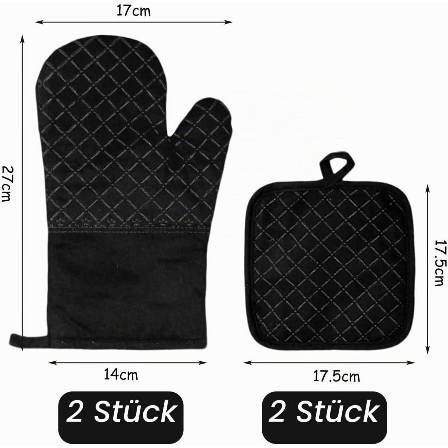 Ofenhandschuhe & Topflappen Set, Hitzebeständig bis 250°C, Silikon, Schwarz