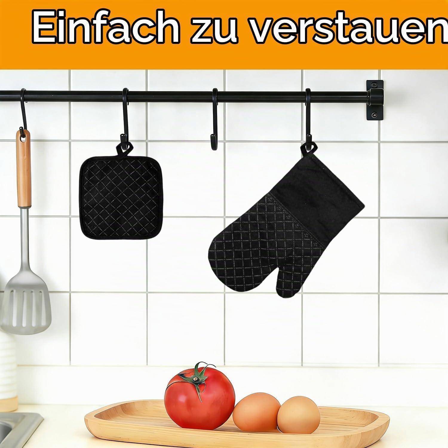 Ofenhandschuhe & Topflappen Set, Hitzebeständig bis 250°C, Silikon, Schwarz