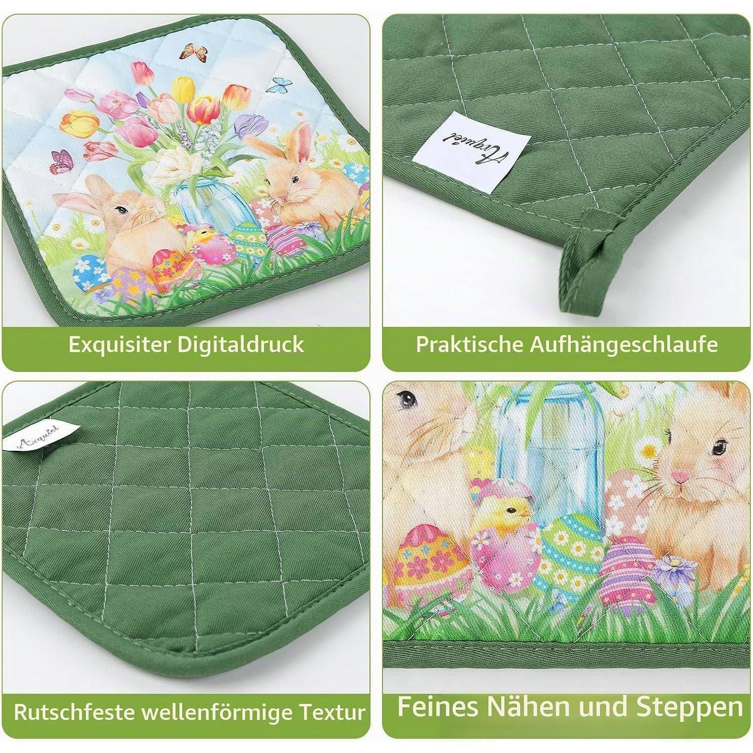 Ofenhandschuh & Topflappen Set 4tlg. Baumwolle Hase Motiv