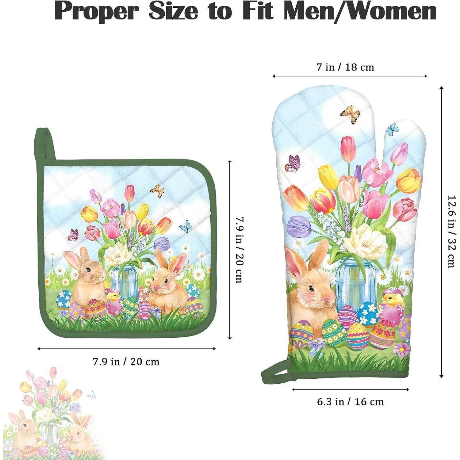 Ofenhandschuh & Topflappen Set 4tlg. Baumwolle Hase Motiv