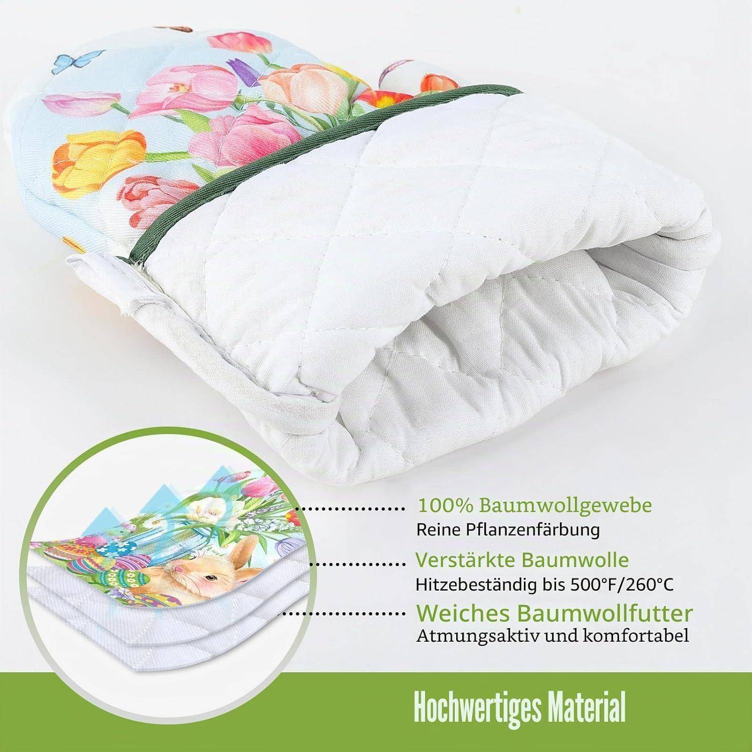 Ofenhandschuh & Topflappen Set 4tlg. Baumwolle Hase Motiv