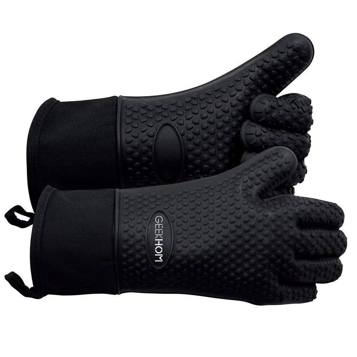 Silikon Ofenhandschuhe hitzebeständig wasserdicht lang Schwarz M