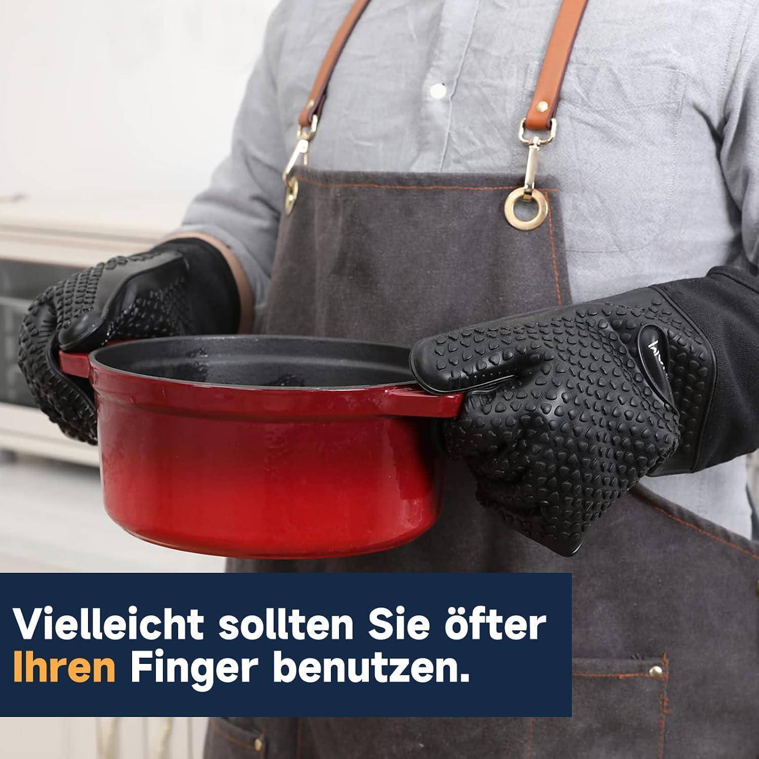 Silikon Ofenhandschuhe hitzebeständig wasserdicht lang Schwarz M