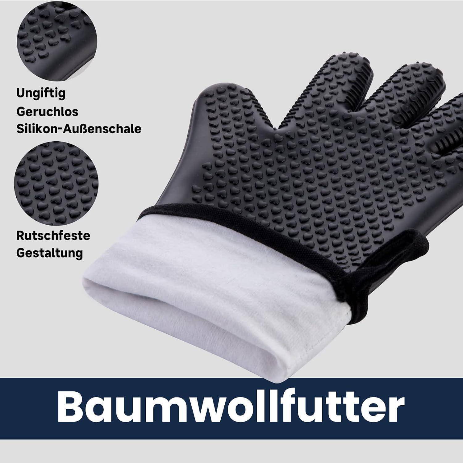 Silikon Ofenhandschuhe hitzebeständig wasserdicht lang Schwarz M