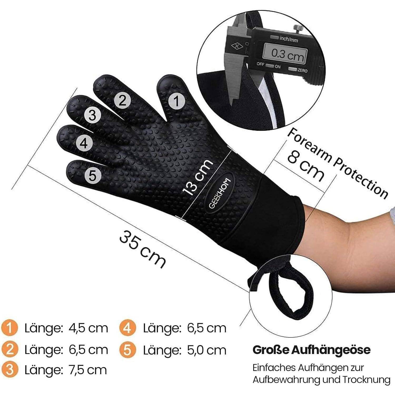 Silikon Ofenhandschuhe hitzebeständig wasserdicht lang Schwarz M