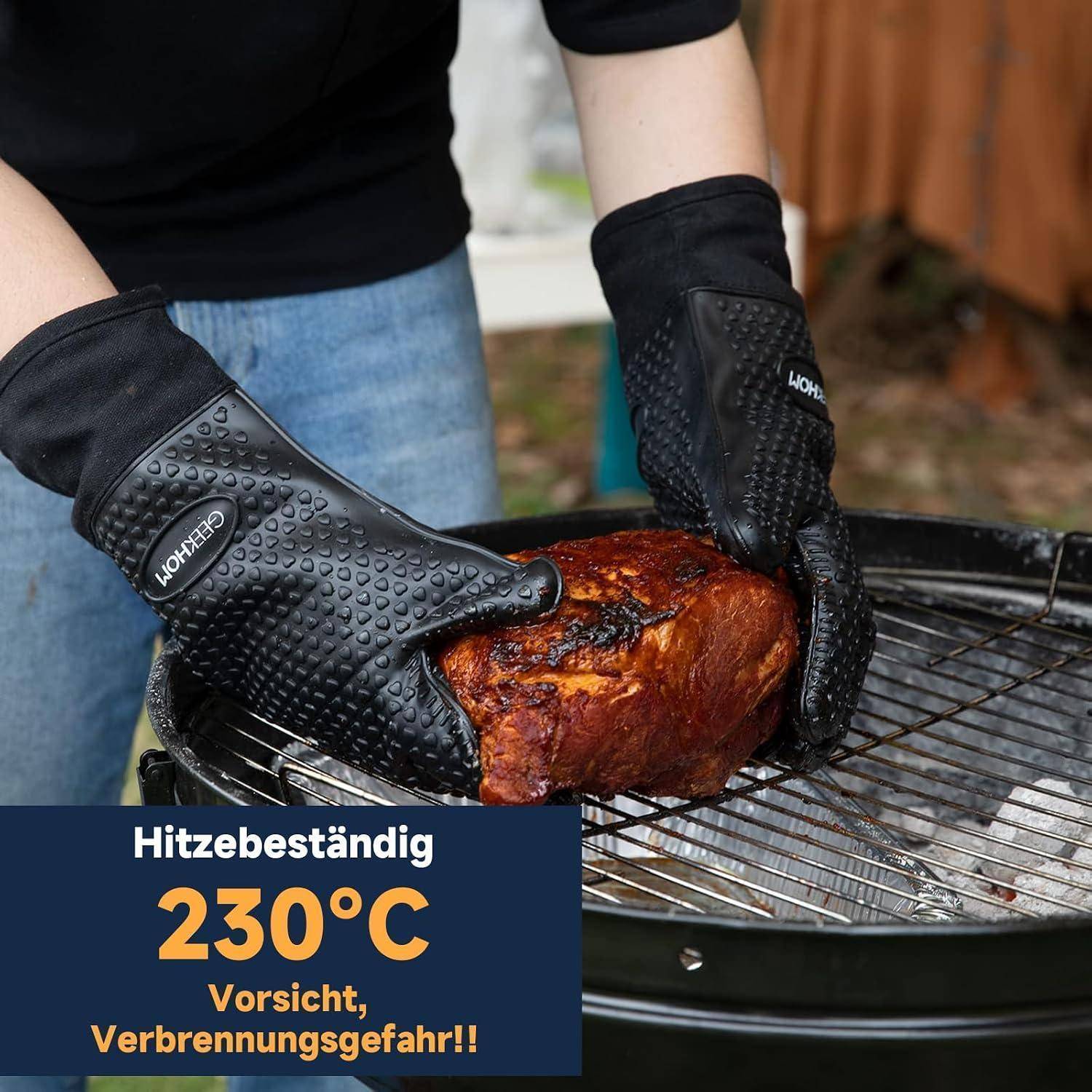 Silikon Ofenhandschuhe hitzebeständig wasserdicht lang Schwarz M
