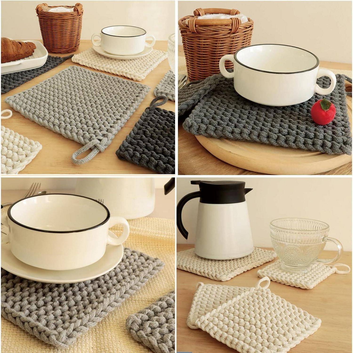 2x Gehäkelte Topflappen 19x19cm mit Aufhängeschlaufe
