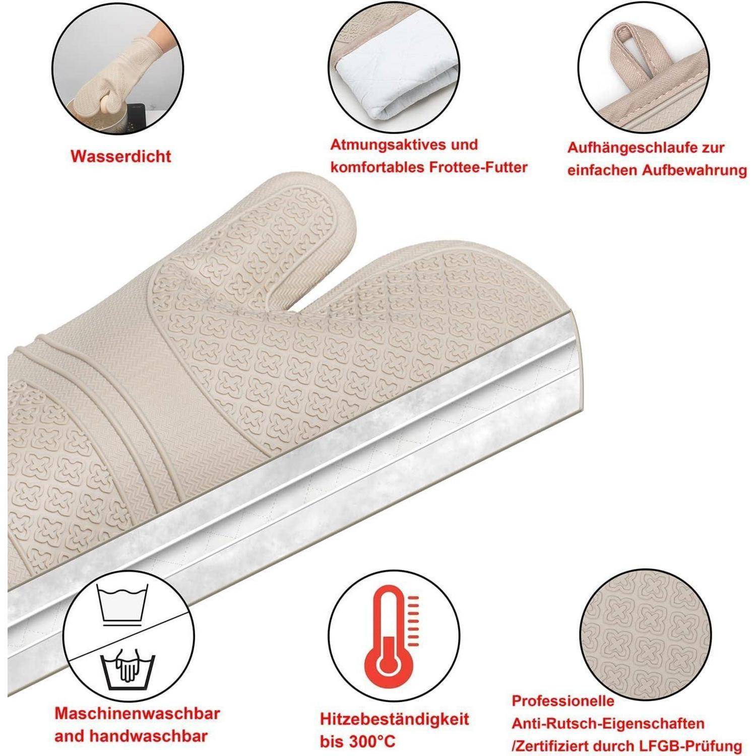 Yutat® Ofenhandschuhe 2er Set Hitzebeständig bis 300°C Silikon Khaki