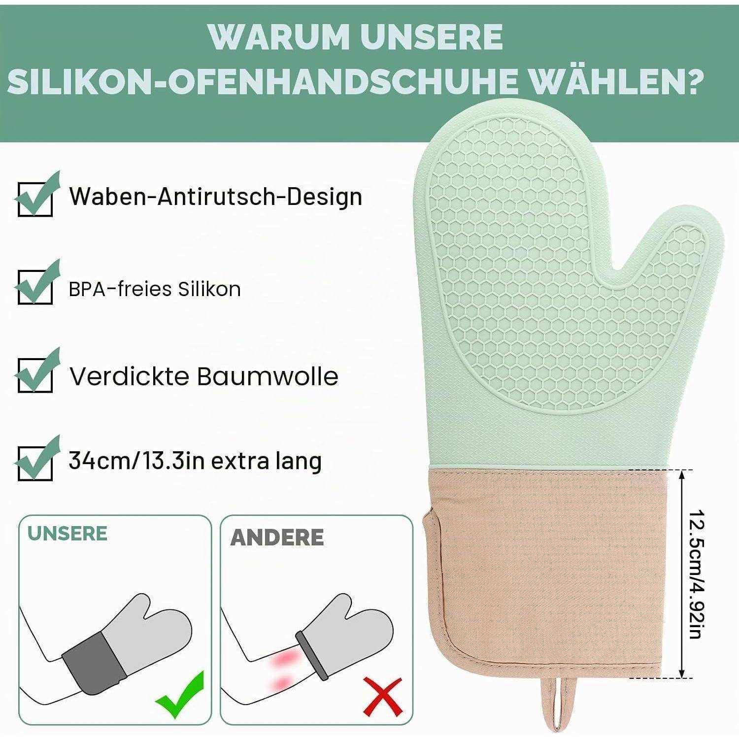 6tlg Silikon Ofenhandschuh Set Hitzebeständig bis 260°C mit Untersetzer & Pinsel