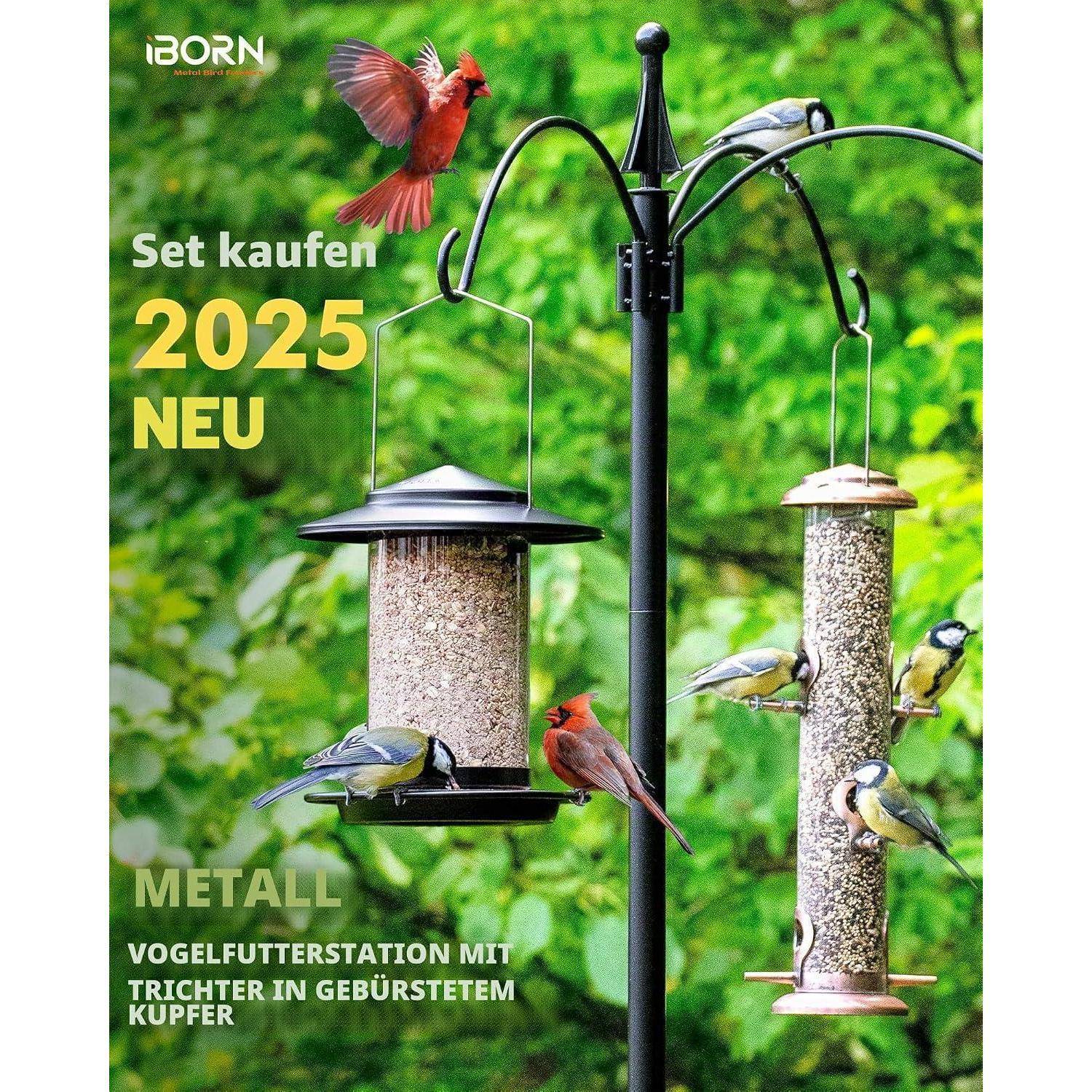 iBorn Vogelfutterspender Metall 18cm Dach 950g Schwarz