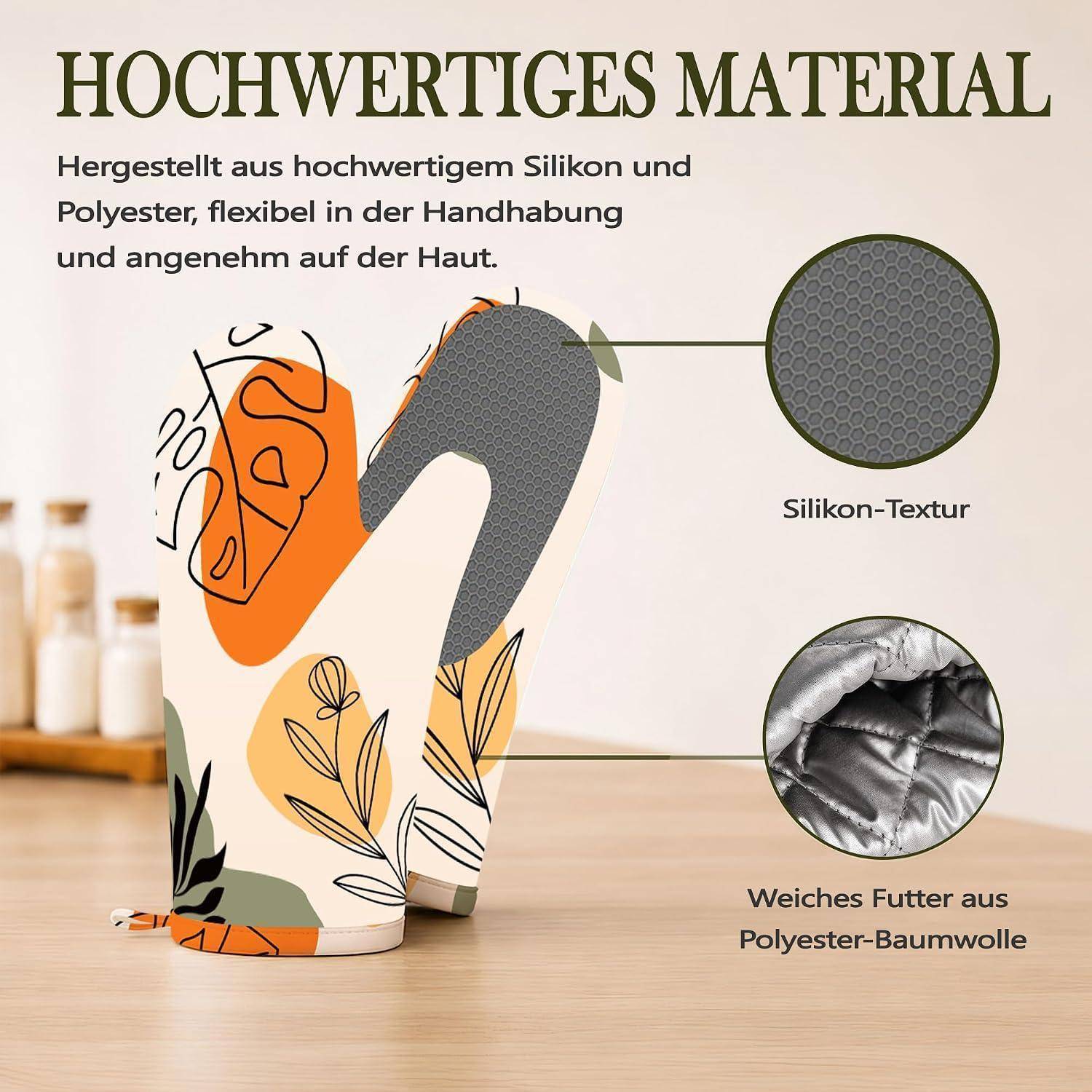 Ofenhandschuhe und Topflappen 4er Set hitzebeständig Silikon rutschfest