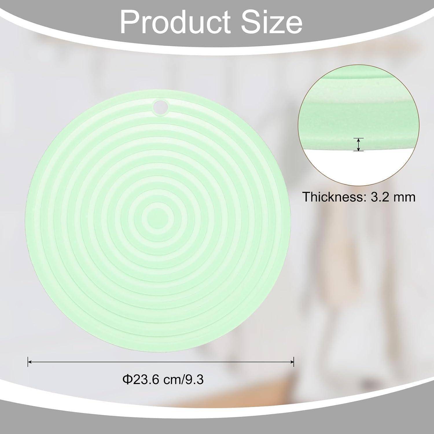 Produktgrößen-Diagramm einer runden mintgrünen Matte, das den Durchmesser Φ23,6 cm/9,3 und die Dicke 3,2 mm zeigt.