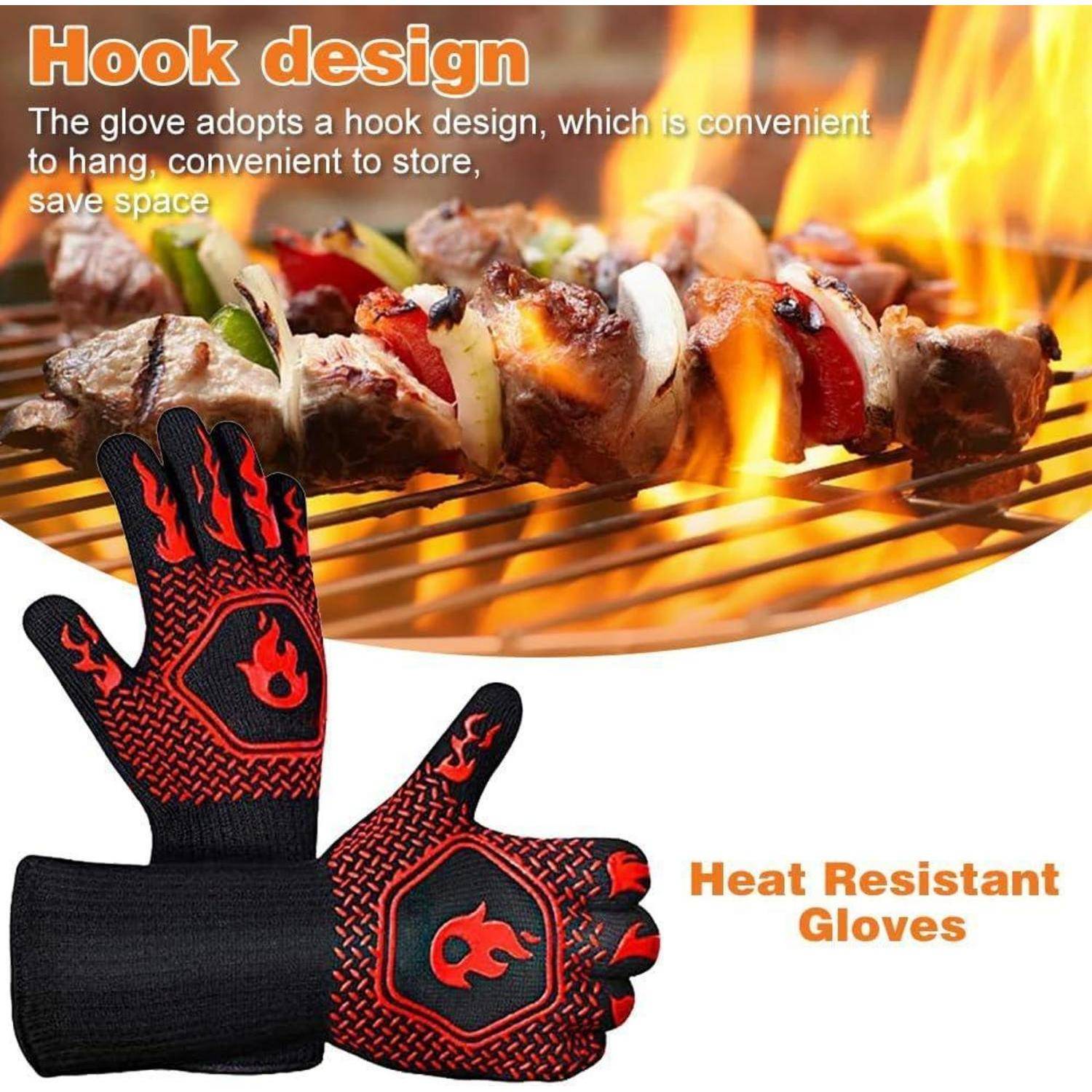2 Paar Grillhandschuhe feuerfest bis 800°C, hitzebeständig, rutschfest