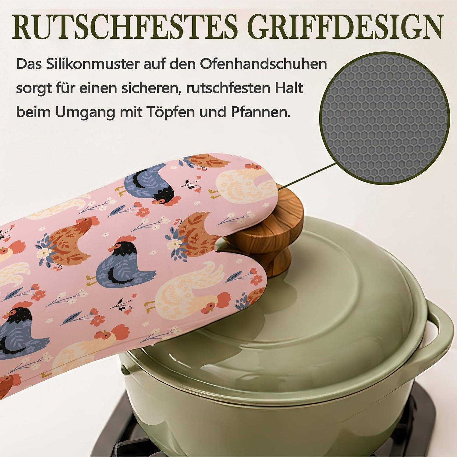 Illustration von Ofenhandschuhen, die einen Topfdeckel greifen, wobei das 