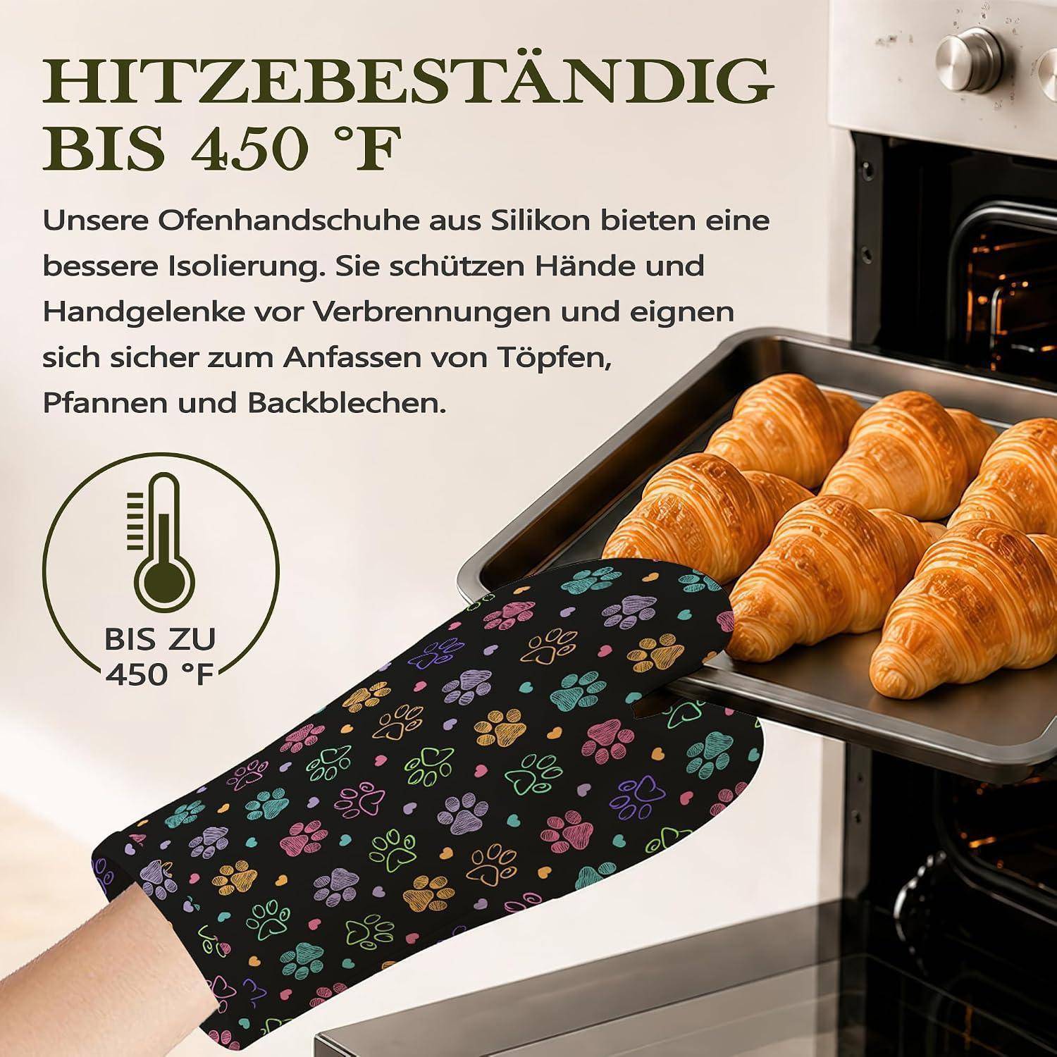 Ofenhandschuh & Topflappen Set 4-teilig, hitzebeständig, rutschfest