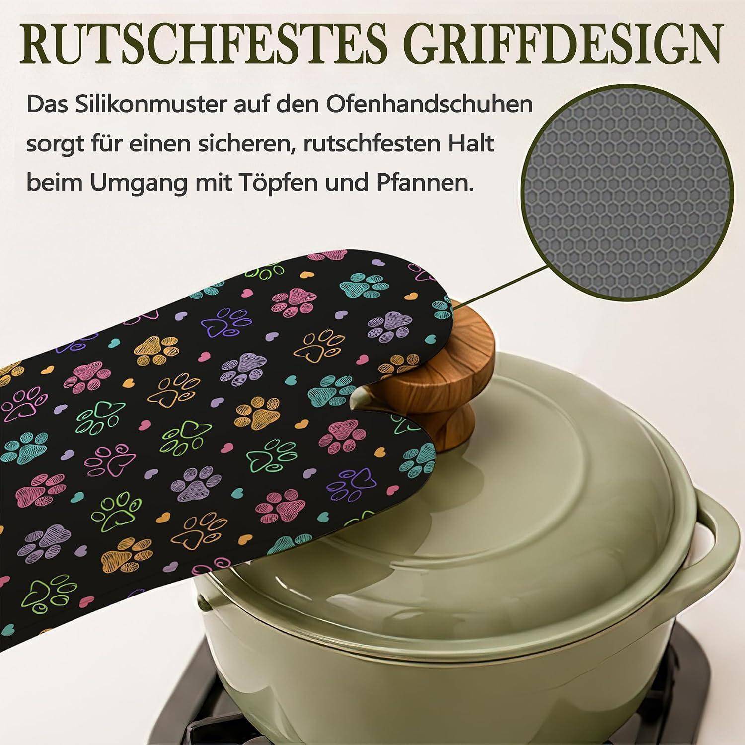 Deutsches Handschuh-Inserat für den Ofen: „Rutschfestes Griffdesign
