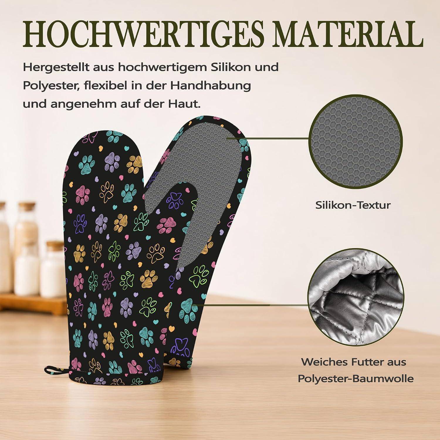 Ofenhandschuh & Topflappen Set 4-teilig, hitzebeständig, rutschfest