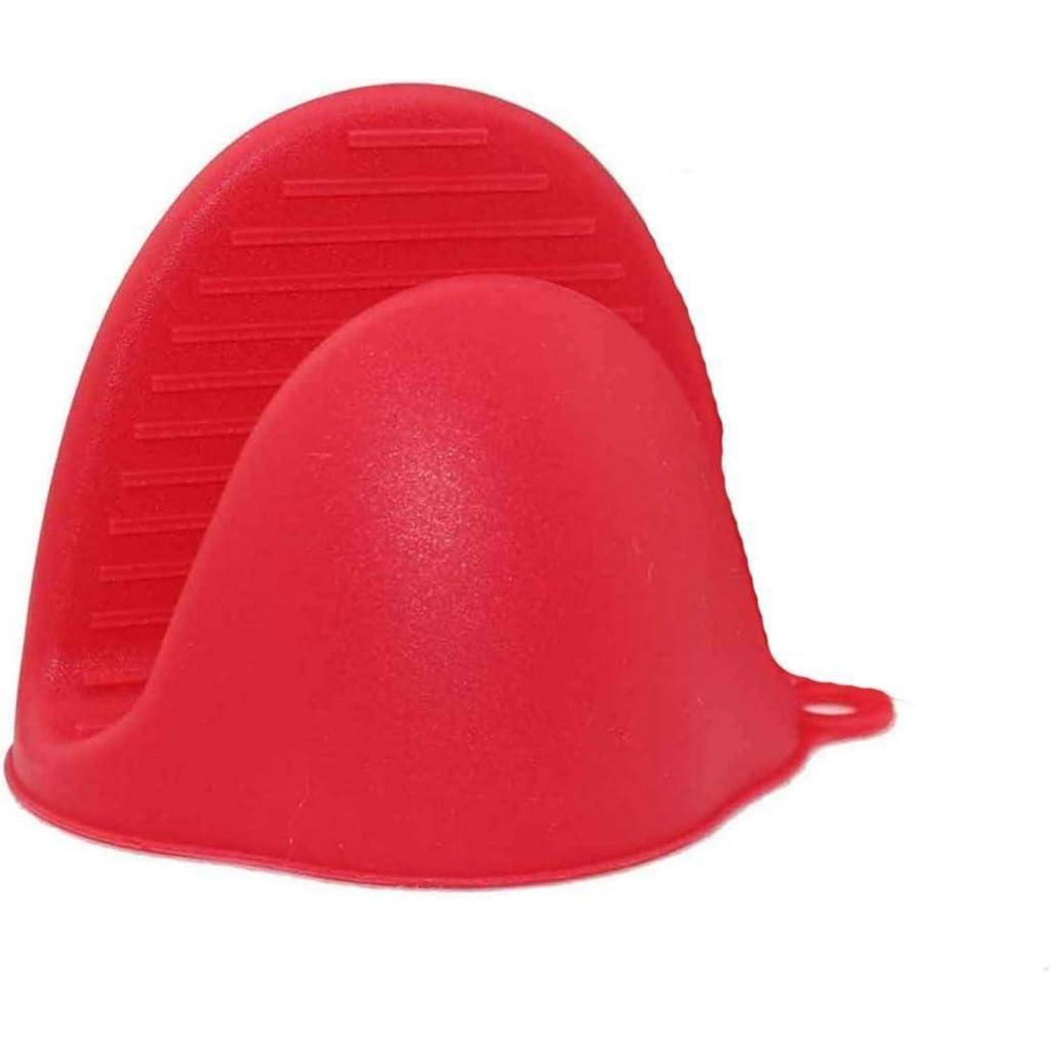 Rote Silikon-Ofenhandschuh mit abgerundeter Kuppelform und strukturiertem Griff, vor weißem Hintergrund dargestellt.