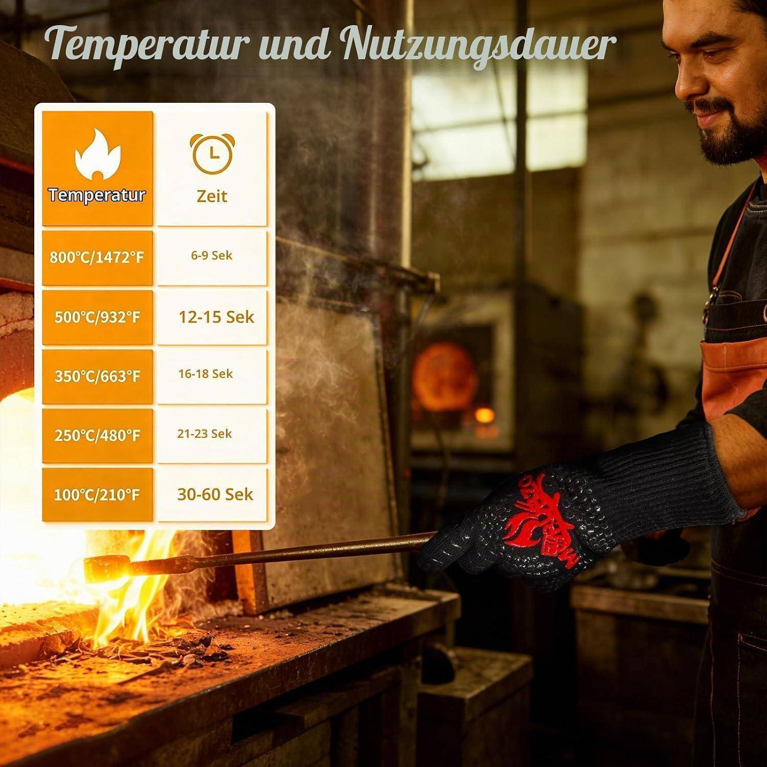Grillhandschuhe hitzebeständig bis 800°C Schwarz
