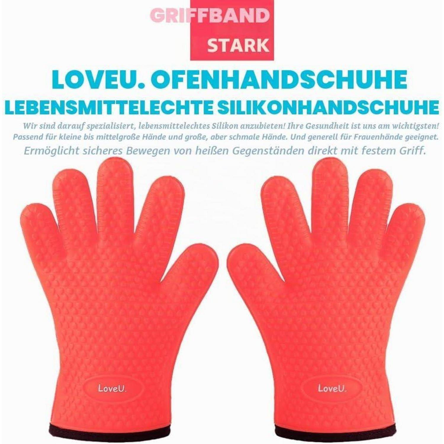 Grillhandschuhe Silikon Baumwolle doppelschichtig hitzebeständig Rot