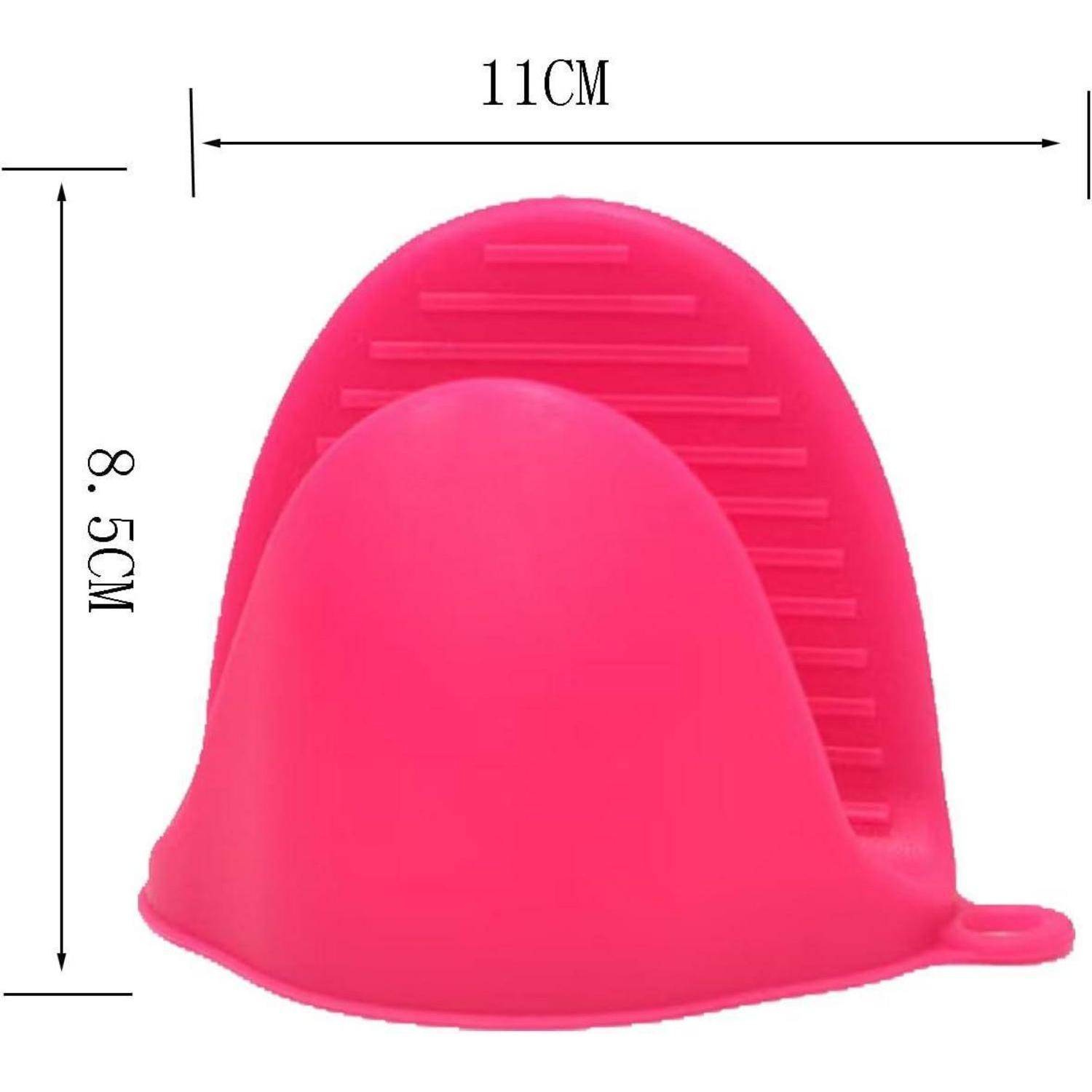 Rosa Silikon-Fingerkuppe oder Reinigungshandschuh, gezeigt mit Abmessungen von 11 cm Breite und 8,5 cm Höhe.