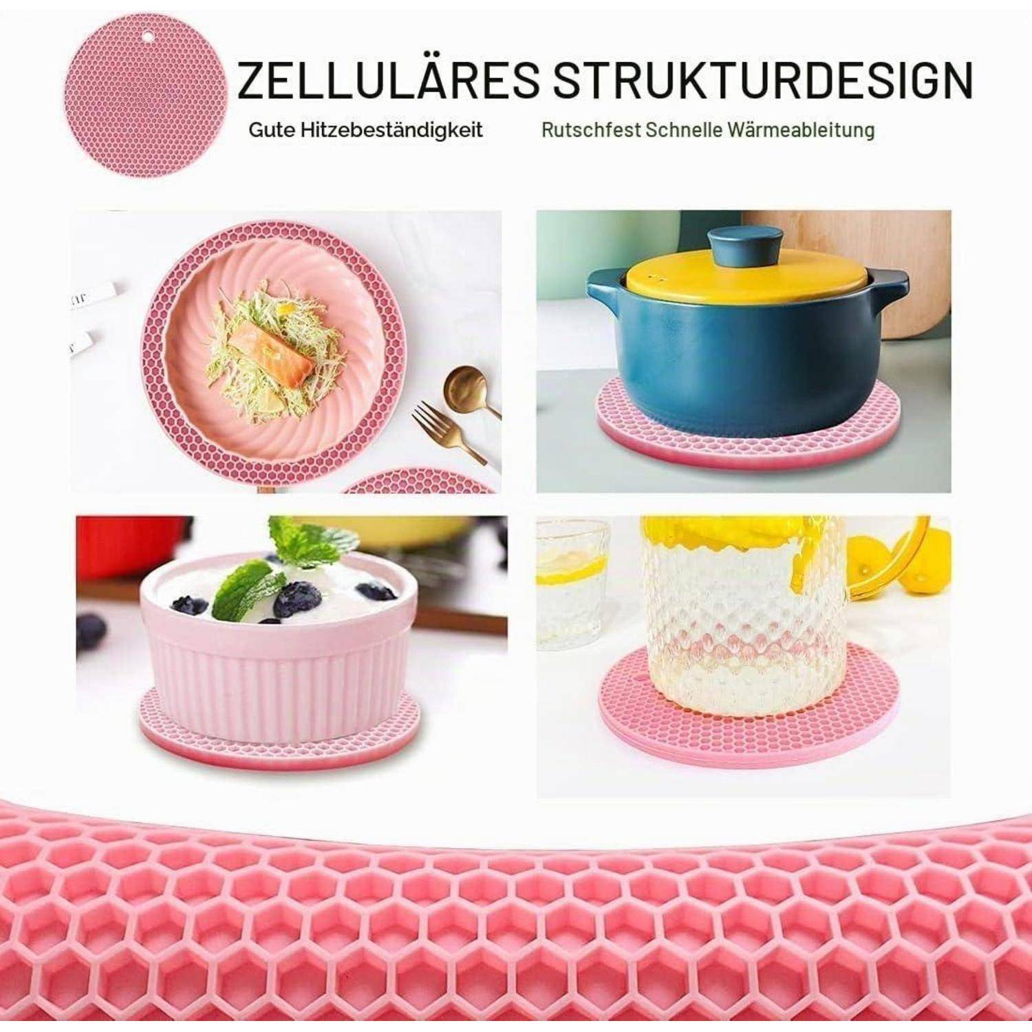 Silikon Untersetzer 4er-Set hitzebeständig bis 240°C Rosa Ø 18cm