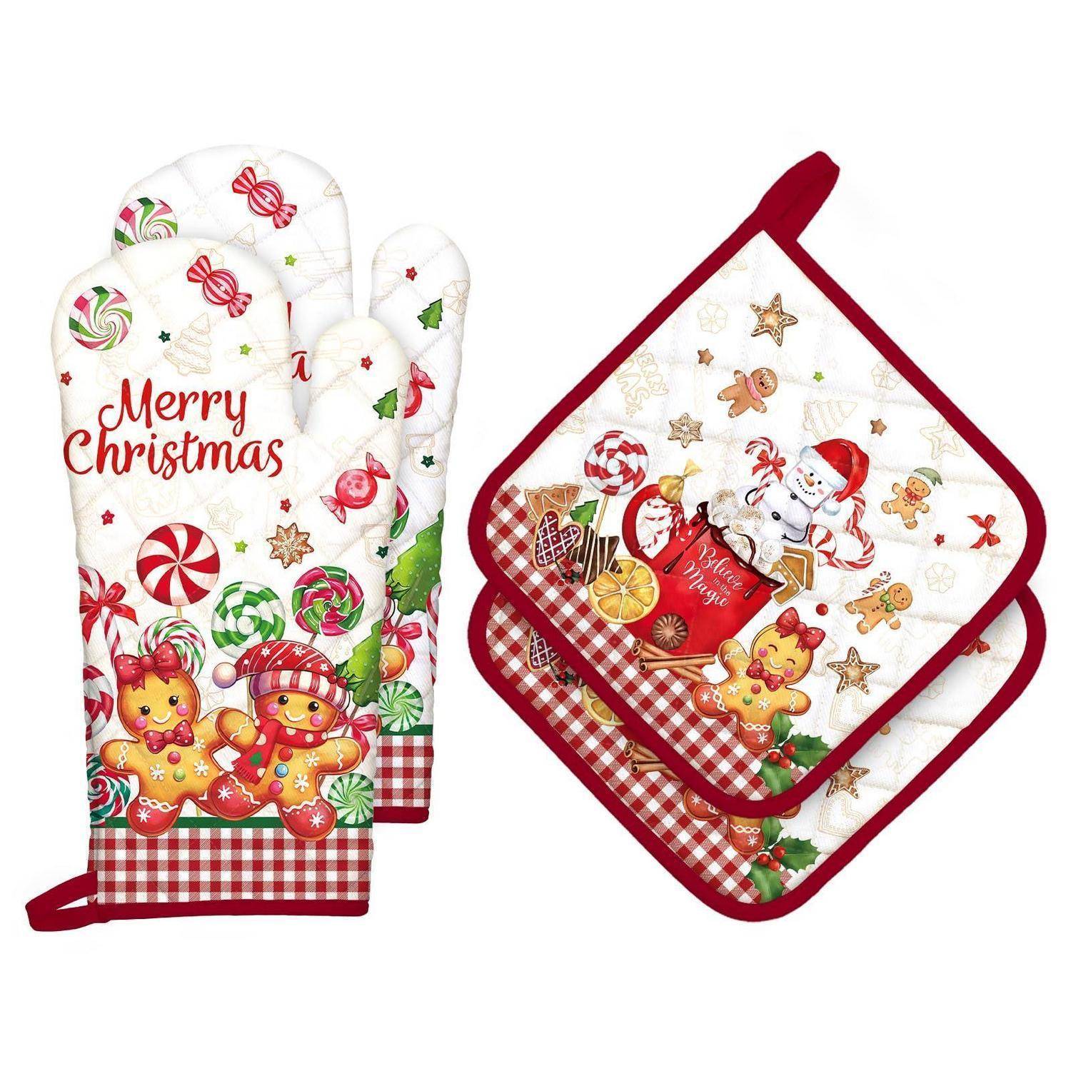 Weihnachts-Ofenhandschuh und Topflappen-Set mit „Frohe Weihnachten