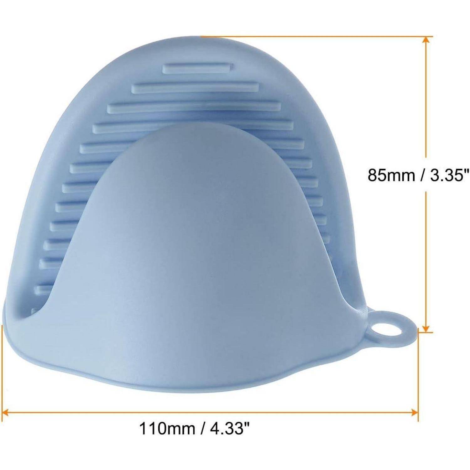 Blaue Silikon-Ofenhandschuh oder Fingerschutz mit den Abmessungen 110 mm breit und 85 mm hoch.