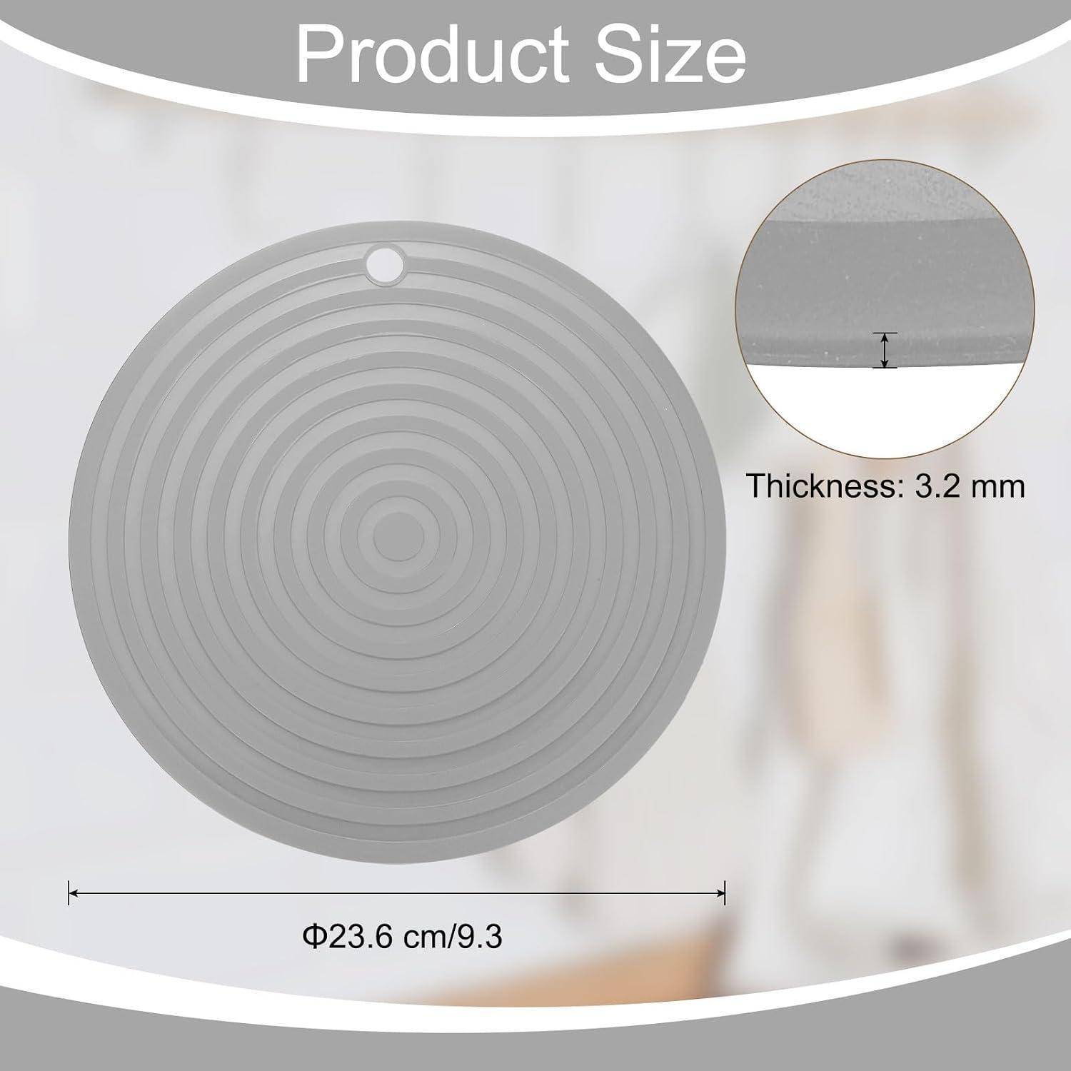 Produktgrößendiagramm einer runden grauen Matte: Durchmesser Φ23,6 cm (9,3 Zoll) und Dicke 3,2 mm.