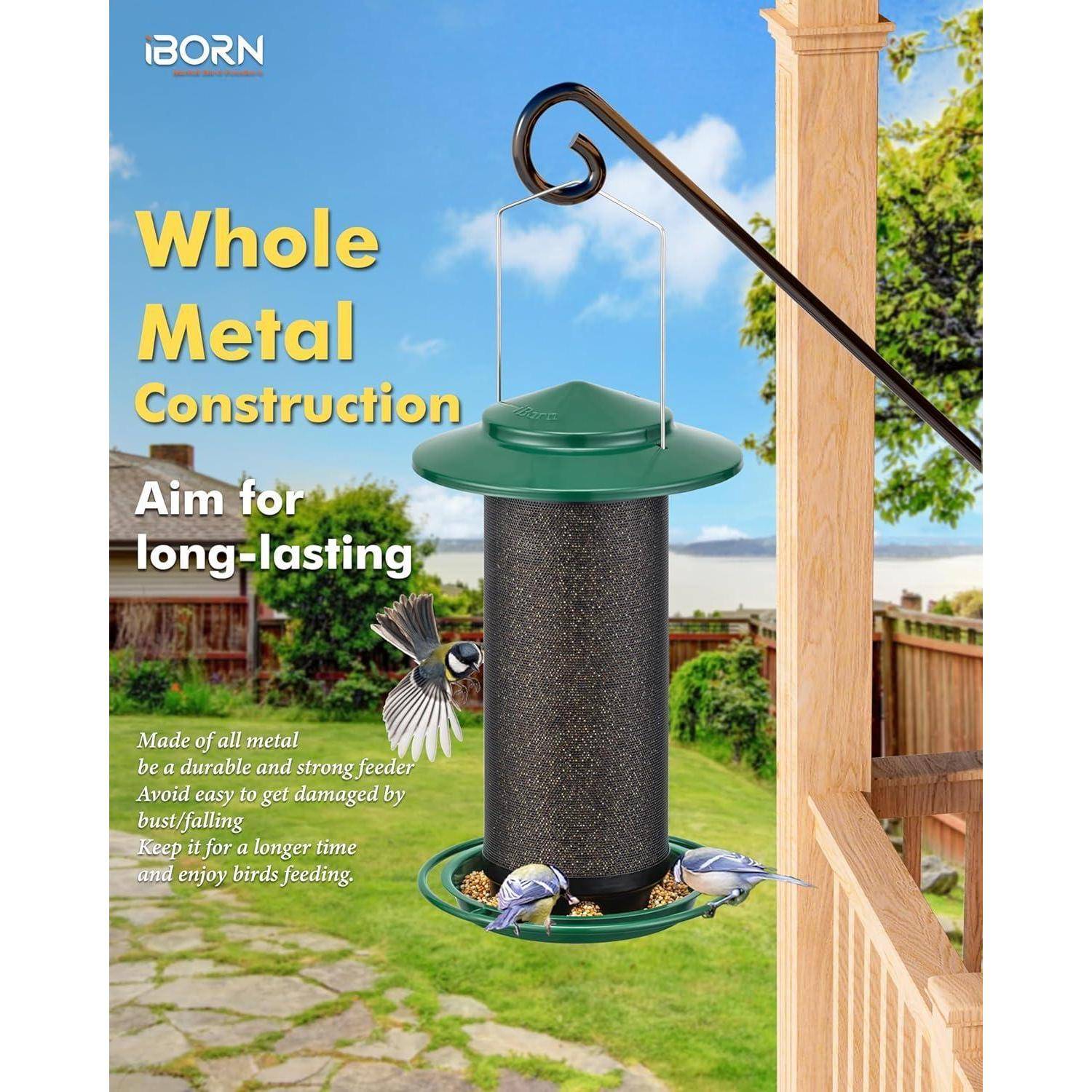 iBorn Metall-Vogelfutterspender hängbar, eichhörnchensicher, grün