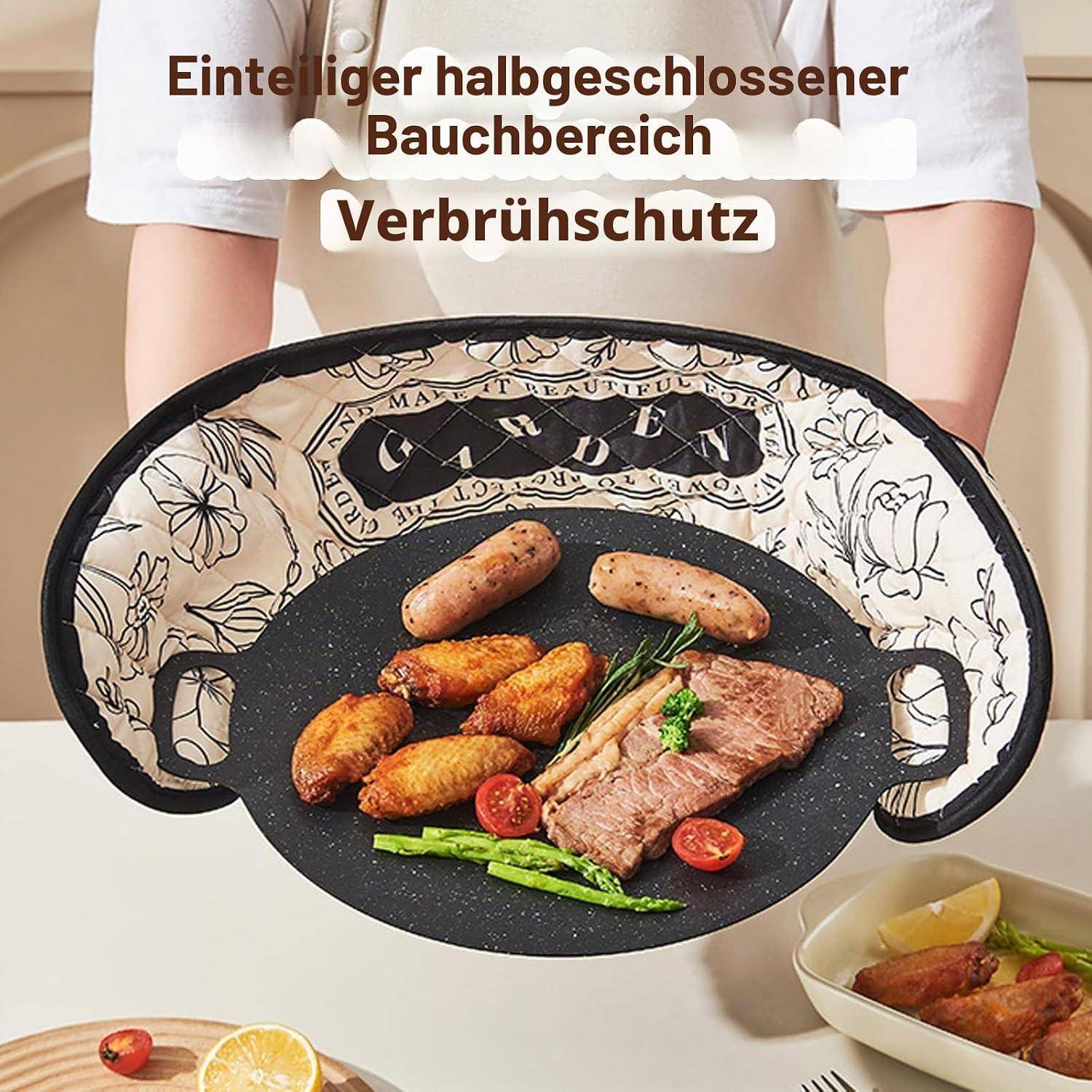 Person, die eine halbgeschlossene ovale Pfanne mit der Aufschrift 