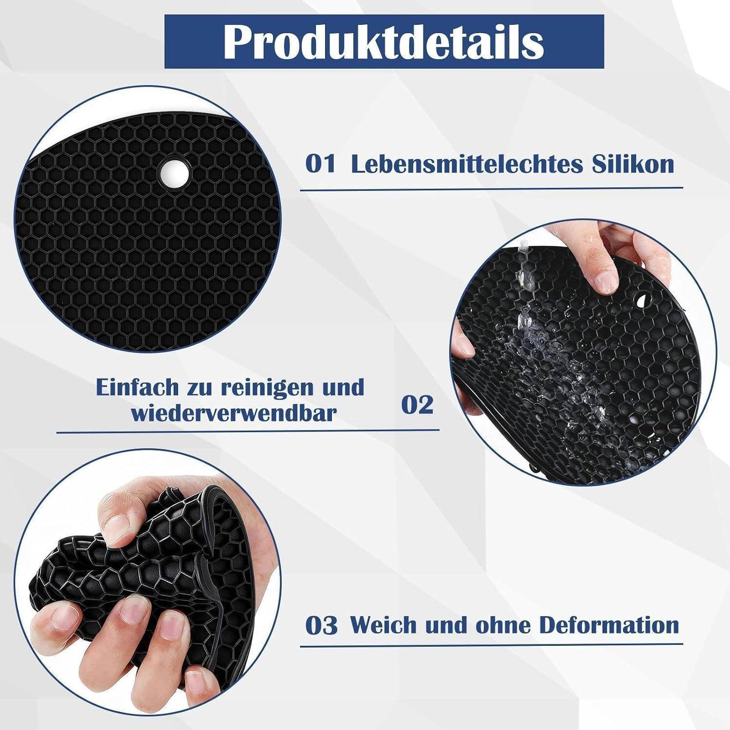4x Silikon Untersetzer Hitzebeständig Wabenstruktur Schwarz
