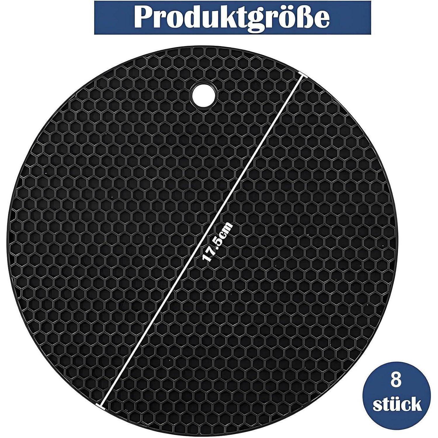 Kreisförmige schwarze Wabenmuster-Matte mit der Bezeichnung „Produktgröße