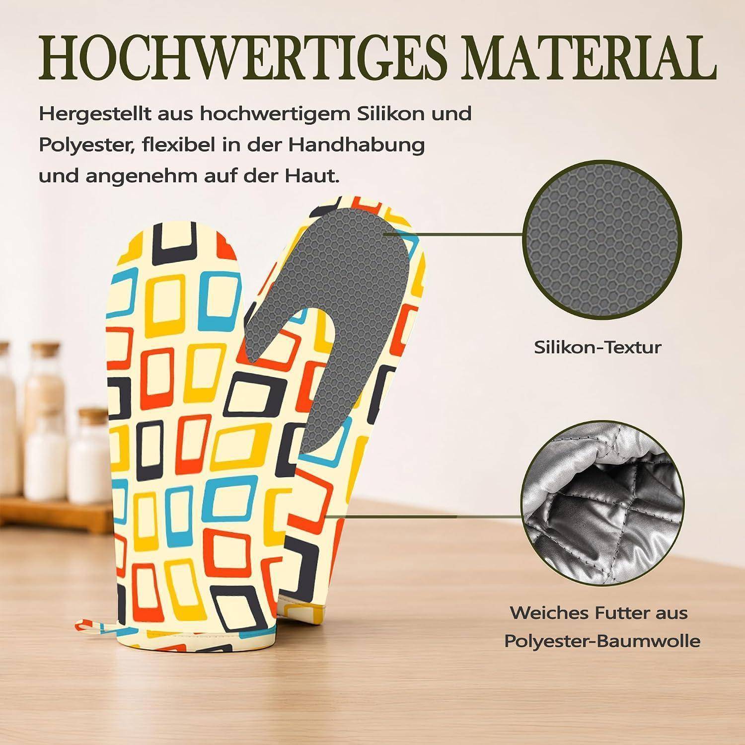 4er-Set Ofenhandschuhe und Topflappen, hitzebeständig, Silikon, rutschfest