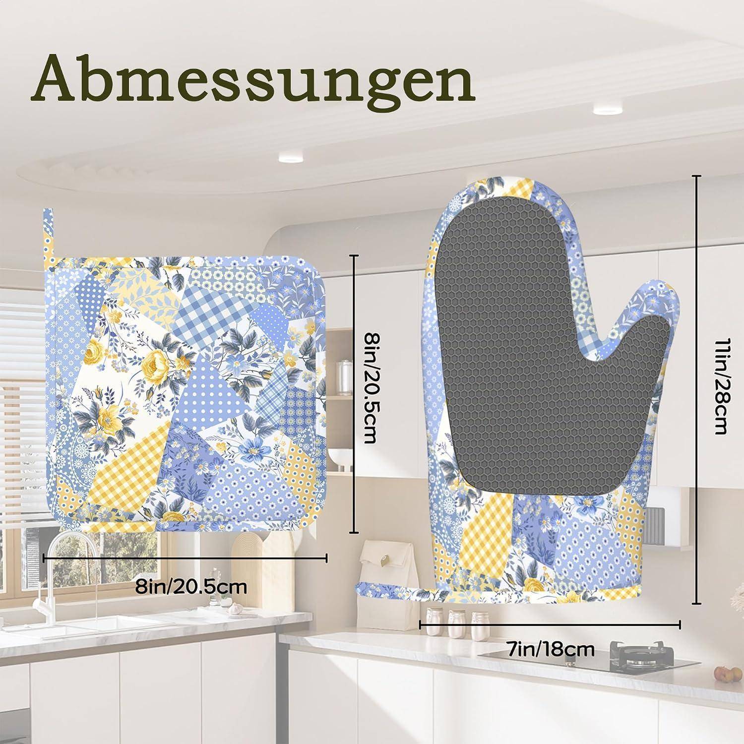 4er Set Ofenhandschuhe Topflappen Hitzebeständig Rutschfest Silikon