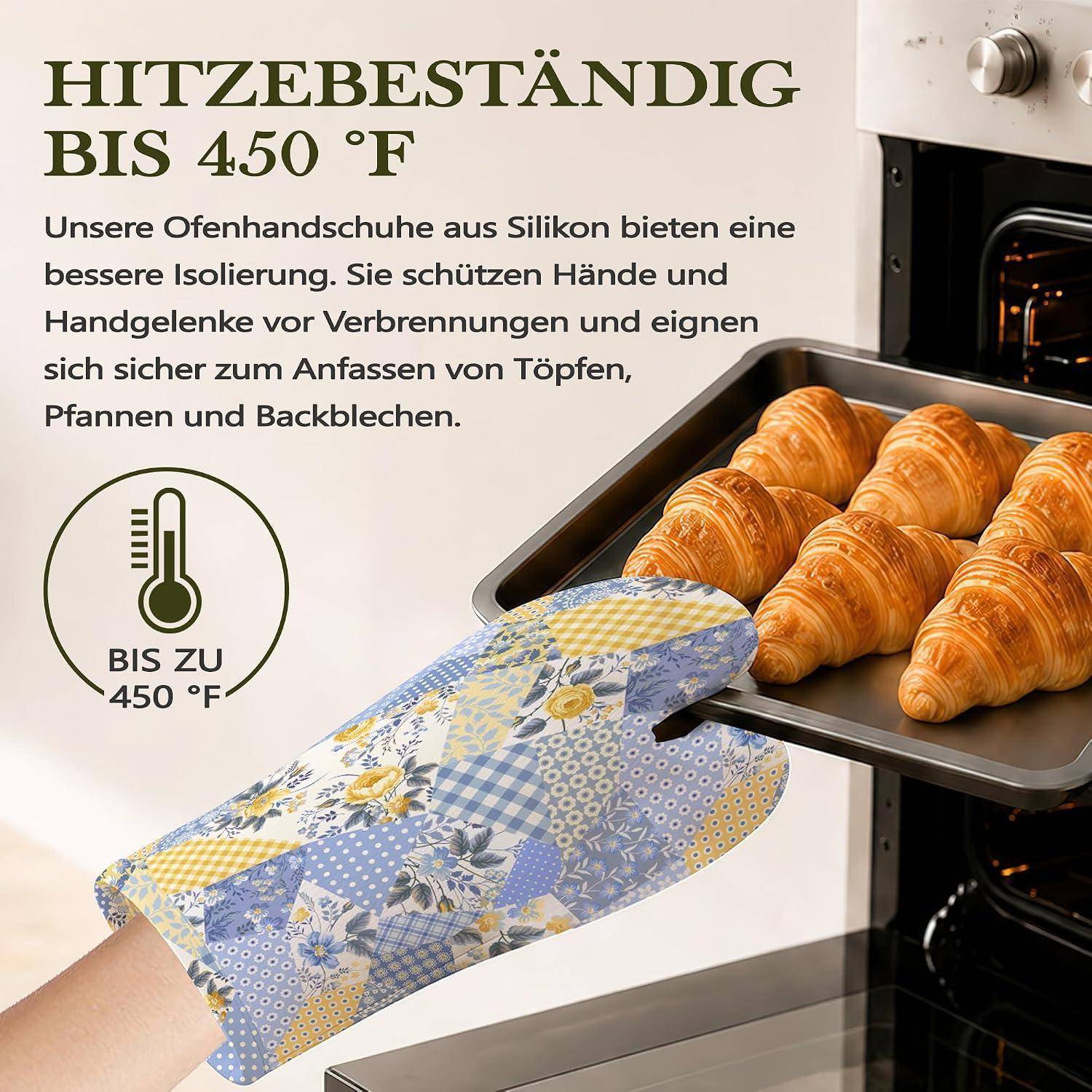 4er Set Ofenhandschuhe Topflappen Hitzebeständig Rutschfest Silikon
