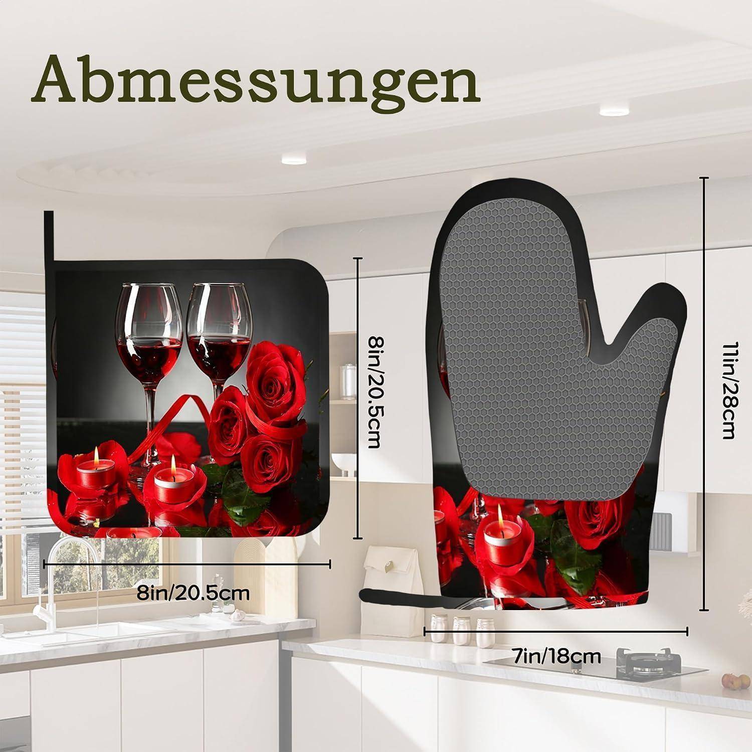 Grafik mit Ofenhandschuh-Abmessungen mit der Bezeichnung „Abmessungen