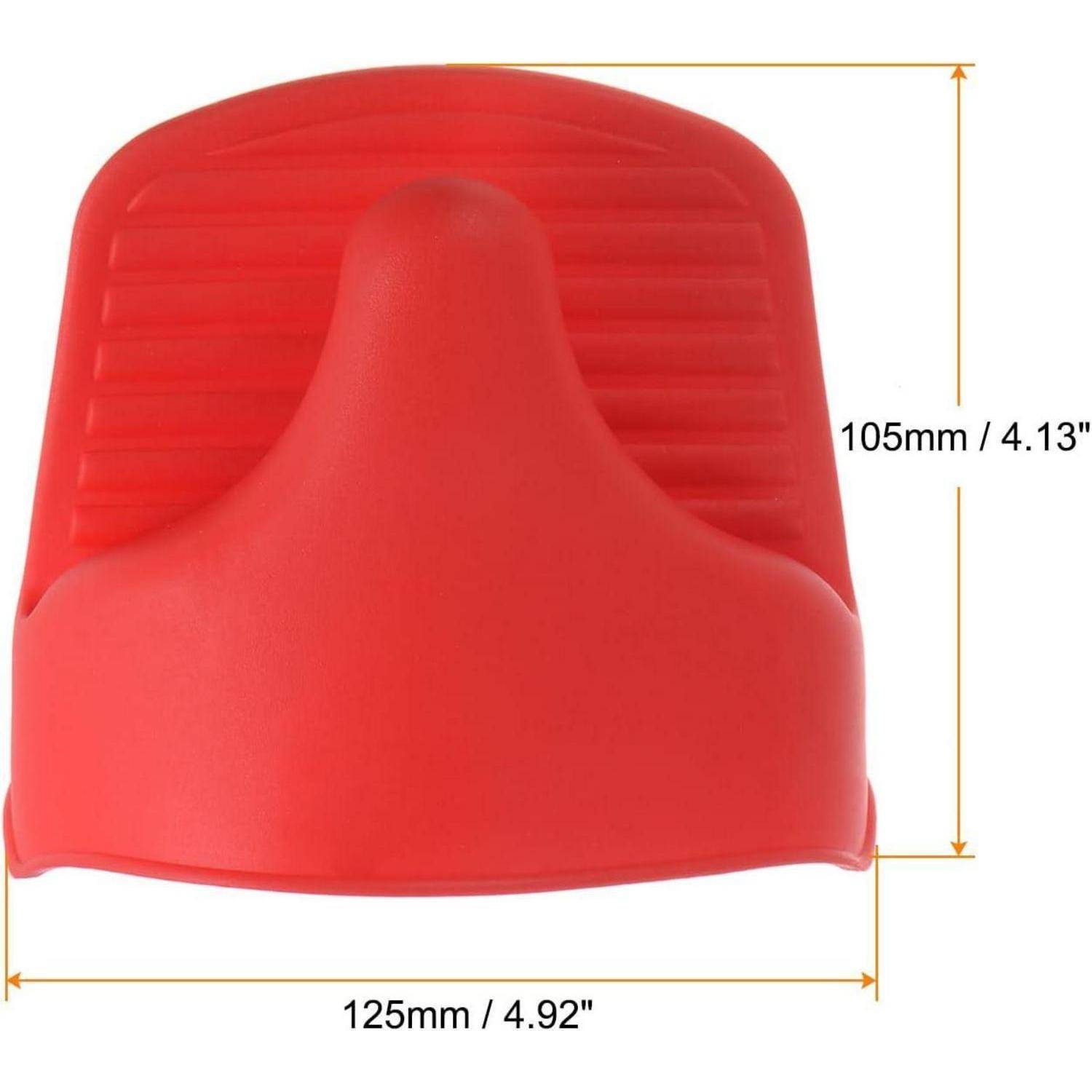 Rotes Silikonkissensitzkissen mit Rückenlehne, gezeigt mit Abmessungen von 125 mm Breite und 105 mm Höhe.