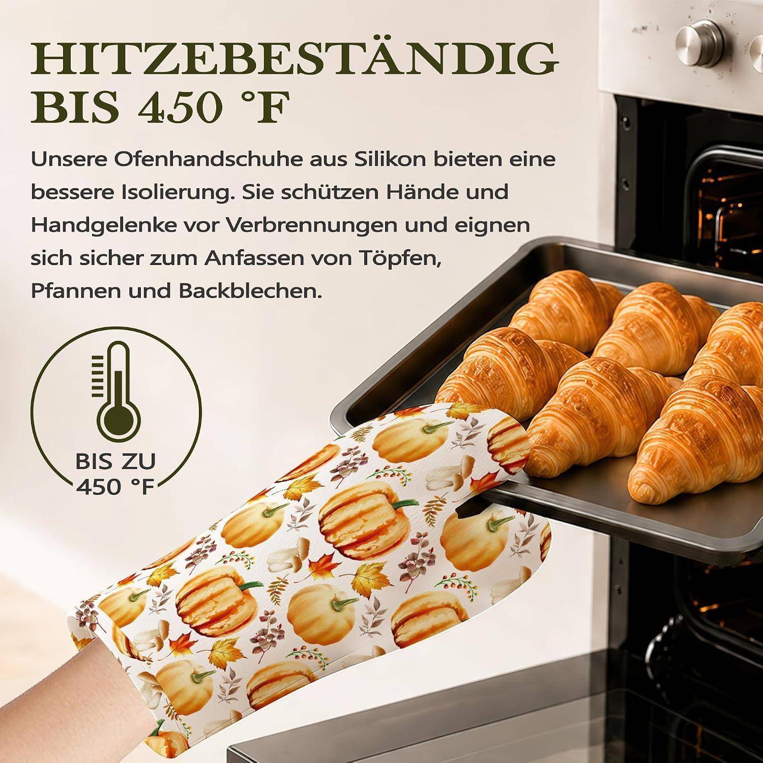 4er-Set Ofenhandschuhe Topflappen Silikon Hitzebeständig Rutschfest Kürbis Motiv