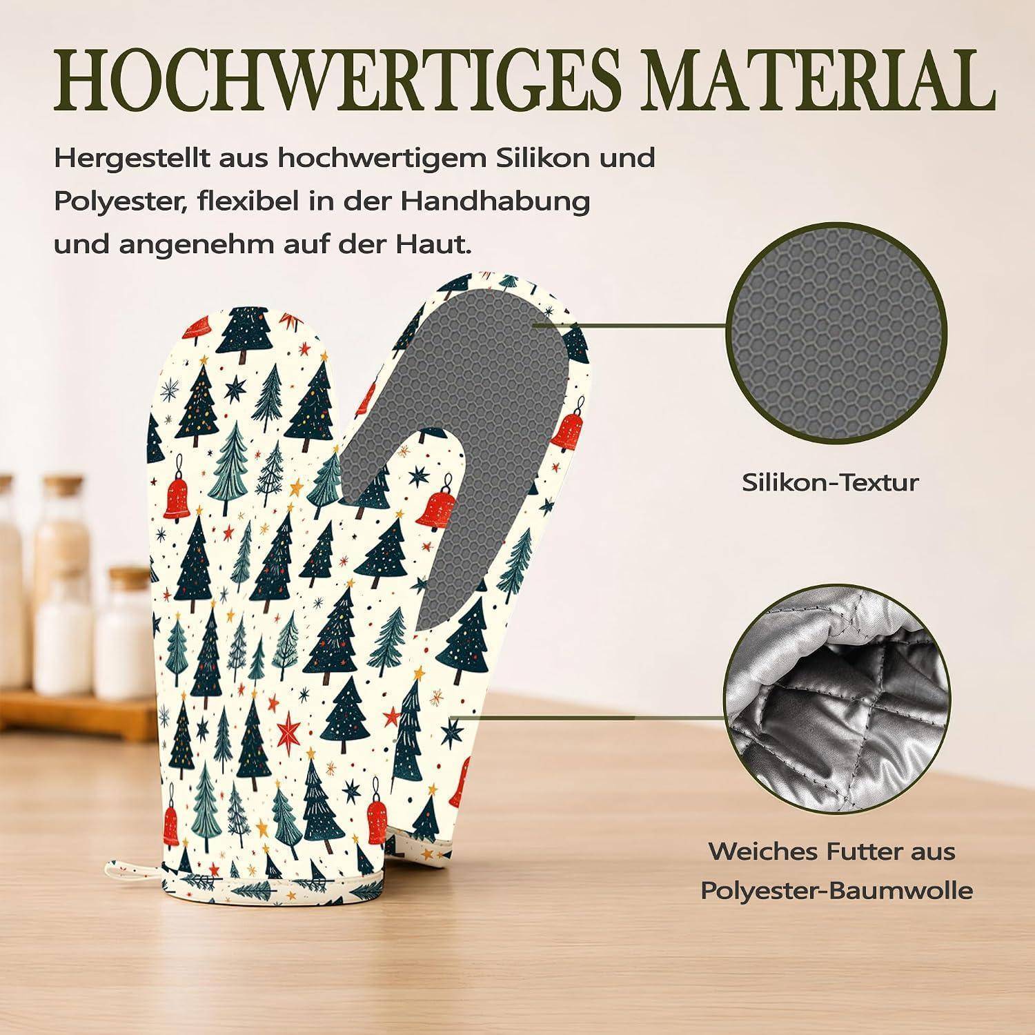 Ofenhandschuhe und Topflappen 4er-Set Hitzebeständig Silikon Blumenmuster