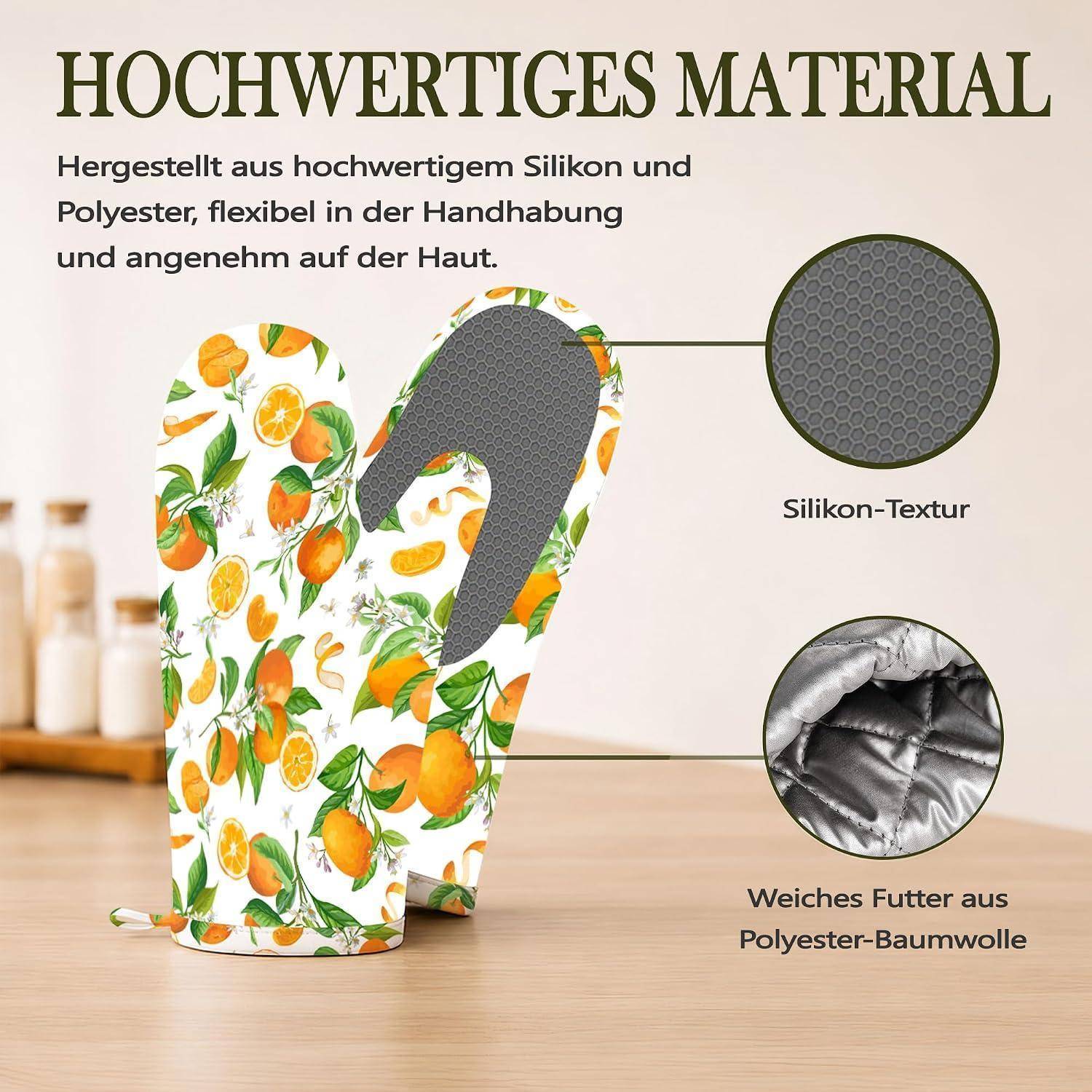 Angebot für einen Schutz-Ofenhandschuh aus Silikon und Polyester mit Zitrusmuster, Silikonstruktur und weicher Polyester-Baumwoll-Fütterung.